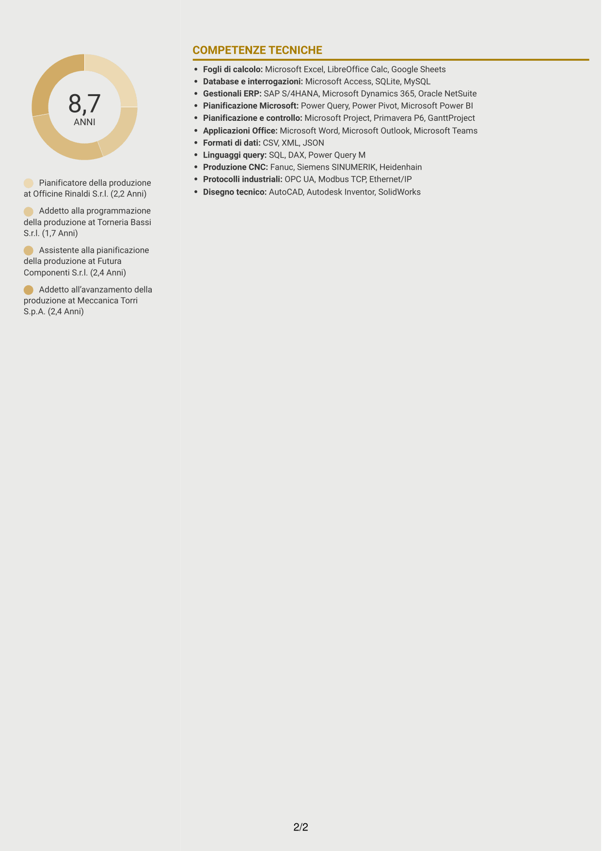 CV Dinamico (formato a due colonne con icone): Pianificatore della Produzione - Torneria meccanica, pagina 2