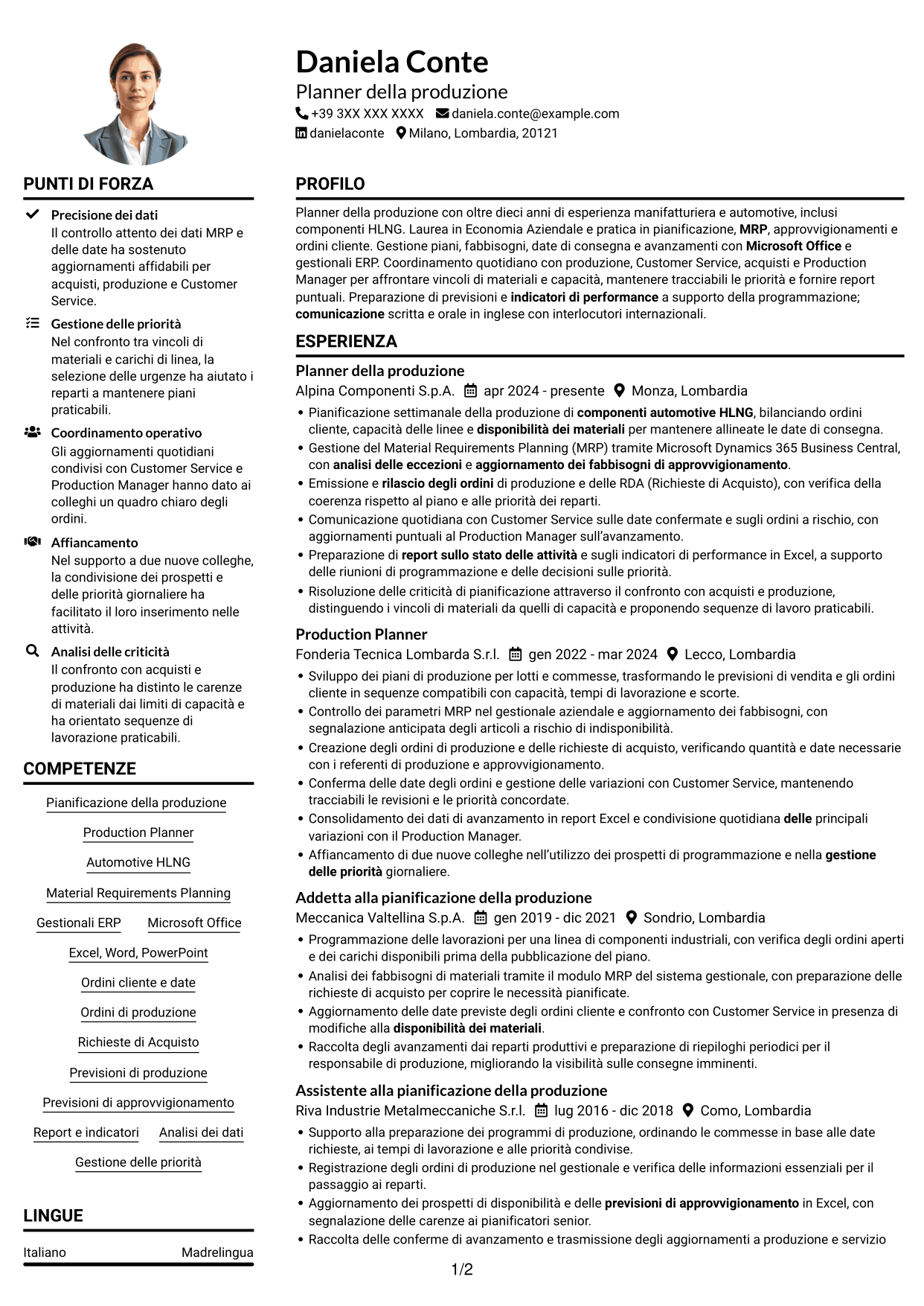 Esempio di curriculum — pagina 1