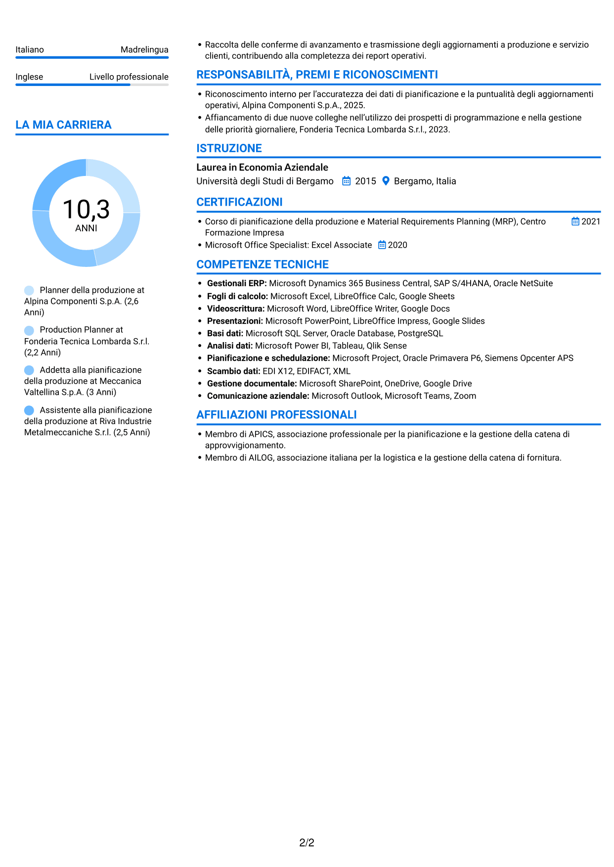 CV Audace (formato a due colonne con accenti colorati e foto): Planner e Scheduler - Automotive HLNG, pagina 2