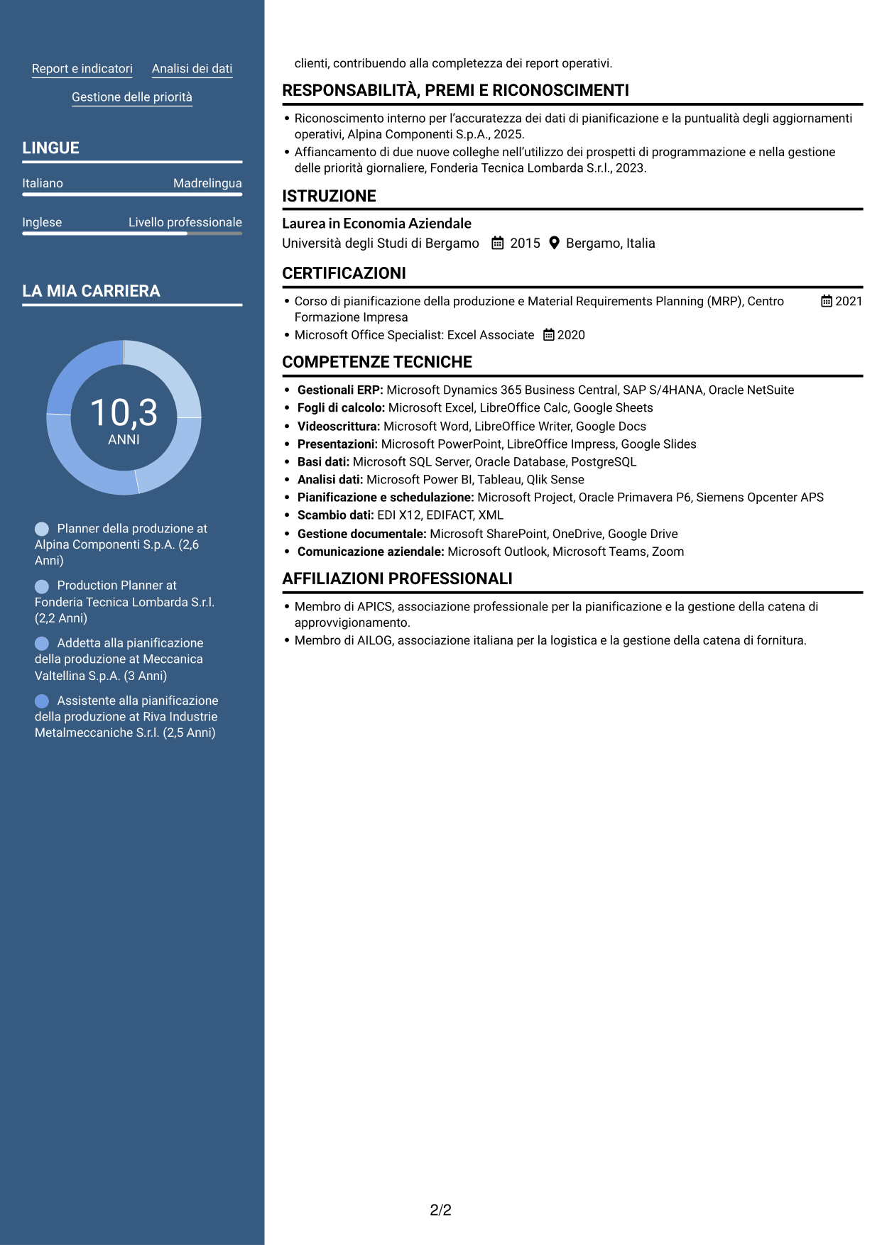 CV Signature (formato con colonna laterale colorata e foto grande): Planner e Scheduler - Automotive HLNG, pagina 2