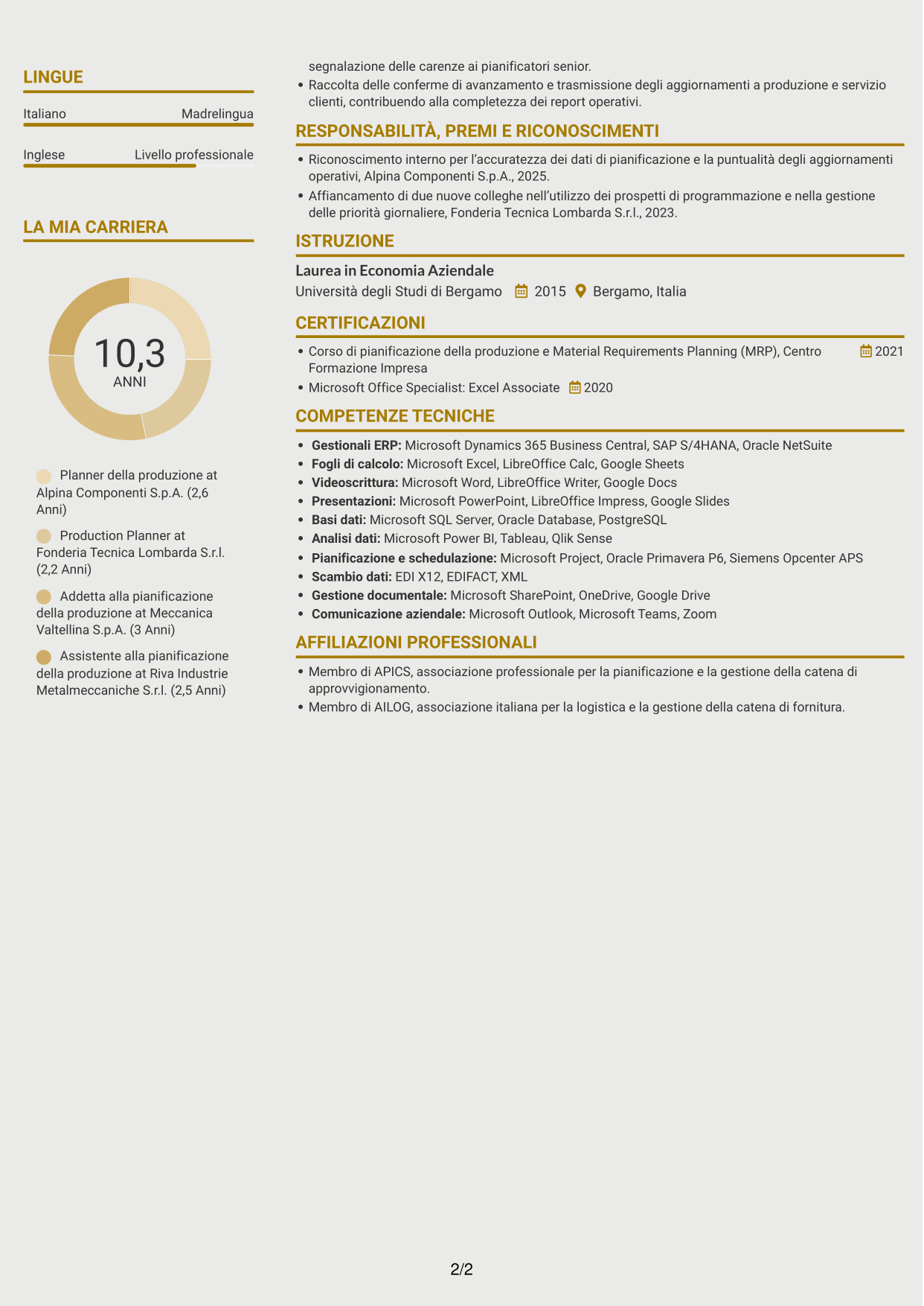 CV Dinamico (formato a due colonne con icone): Planner e Scheduler - Automotive HLNG, pagina 2