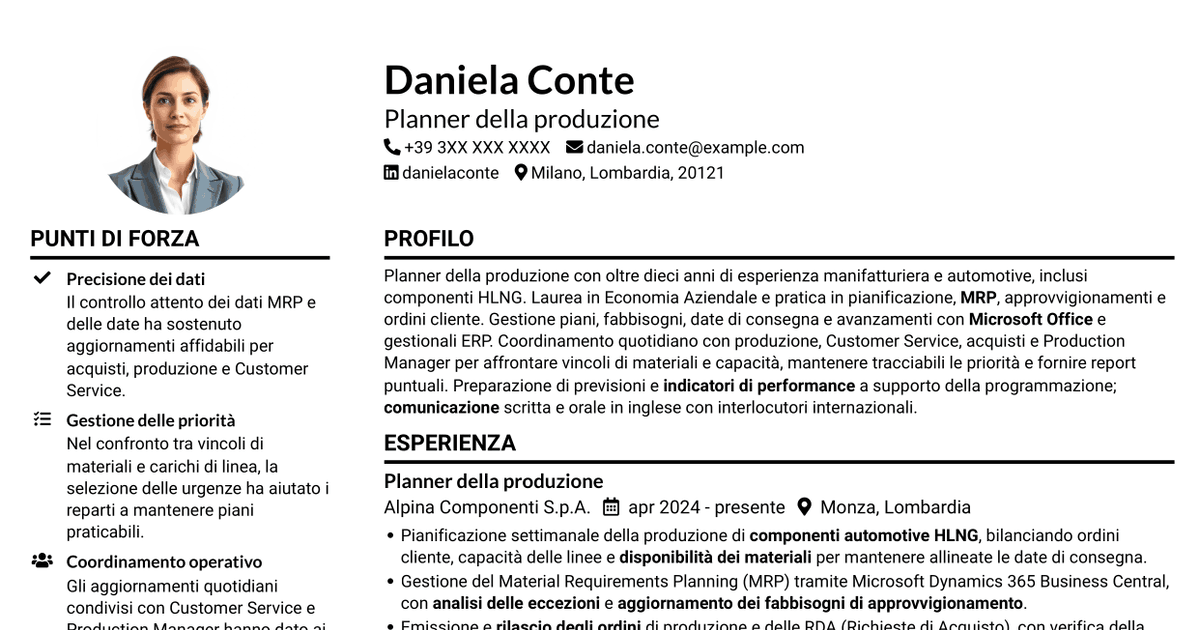 7 modelli di CV per Planner e Scheduler - Automotive HLNG, con esempi