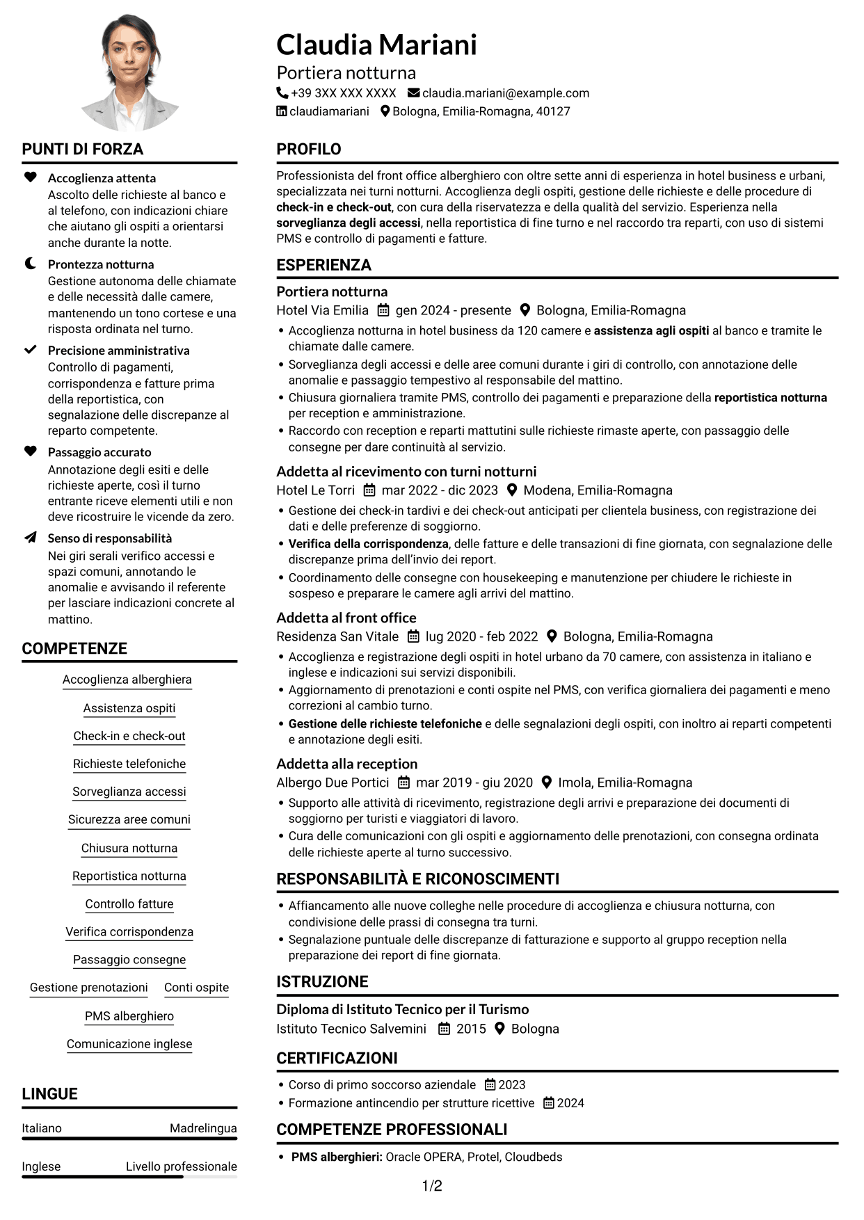 Esempio di curriculum — pagina 1
