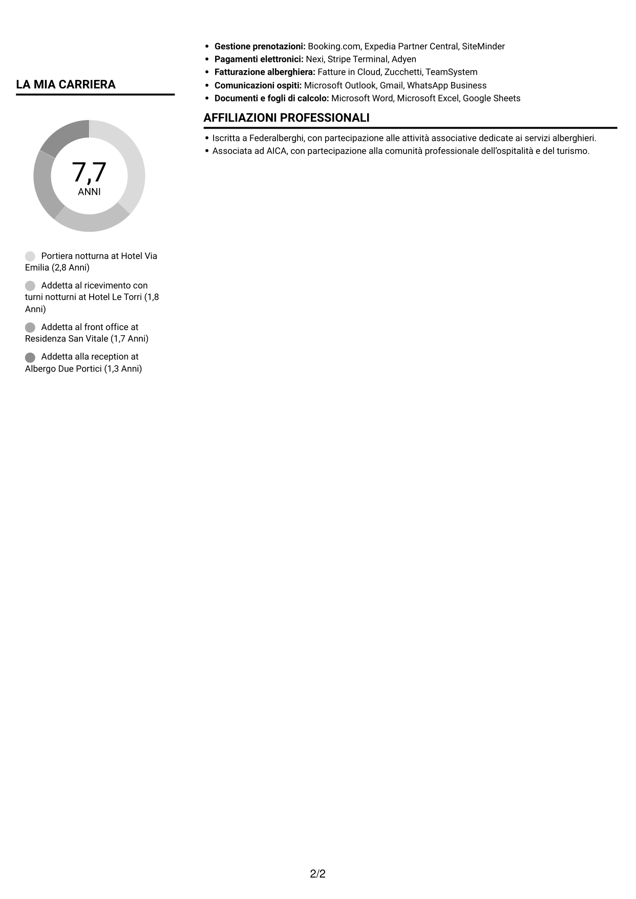 CV Compatto (formato sobrio a due colonne con foto): Portiere Notturno, pagina 2