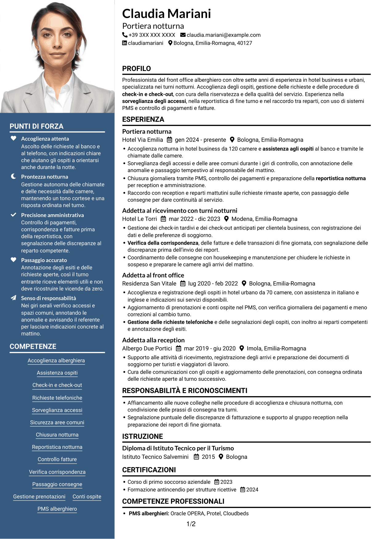 CV Signature (formato con colonna laterale colorata e foto grande): Portiere Notturno, pagina 1