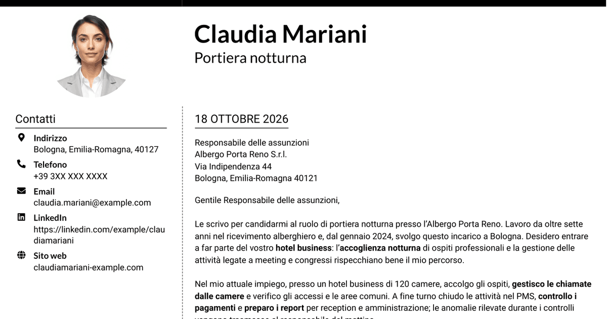7 modelli di lettera di presentazione per Portiere Notturno, con esempi
