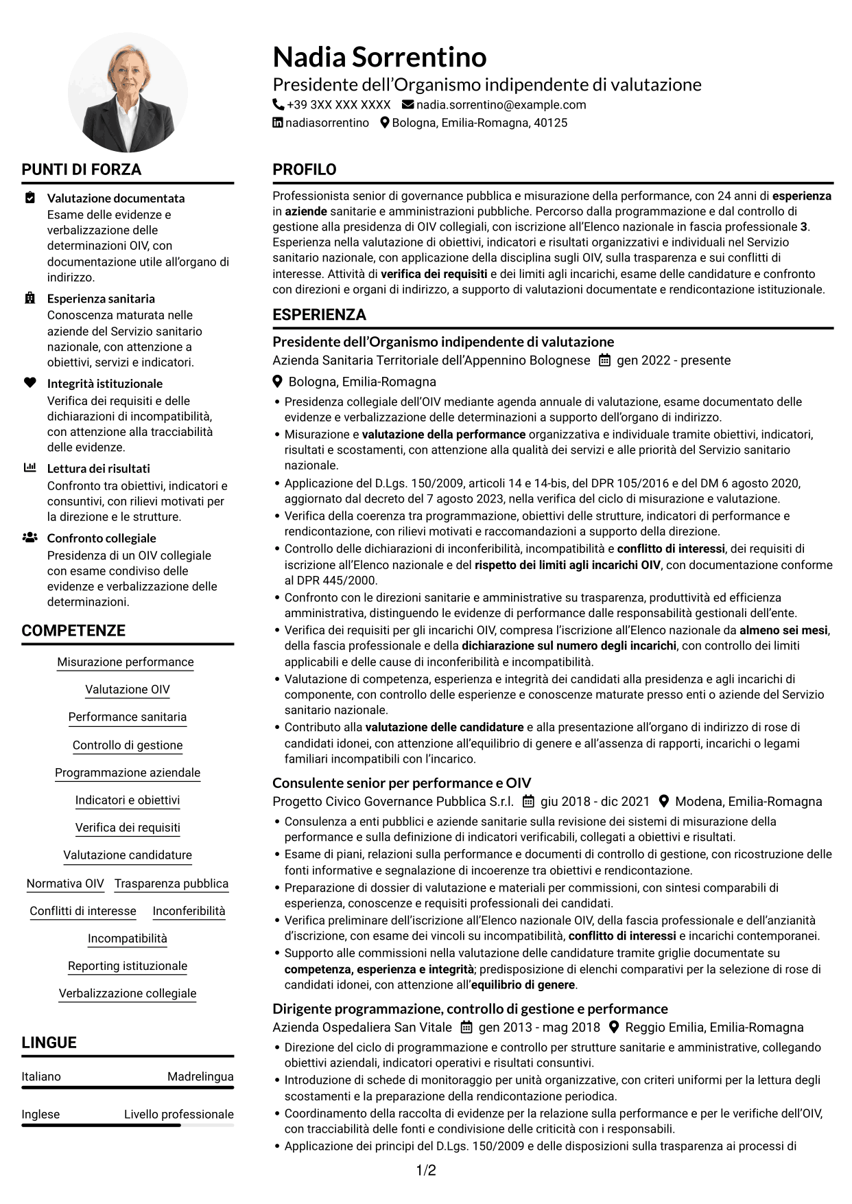 Esempio di curriculum — pagina 1