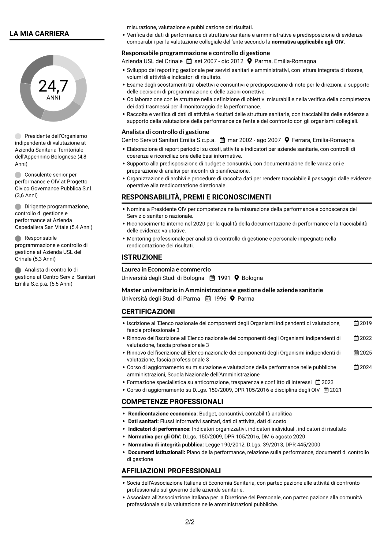 CV Compatto (formato sobrio a due colonne con foto): Presidente e componenti dell’OIV - Valutazione della performance sanitaria, pagina 2