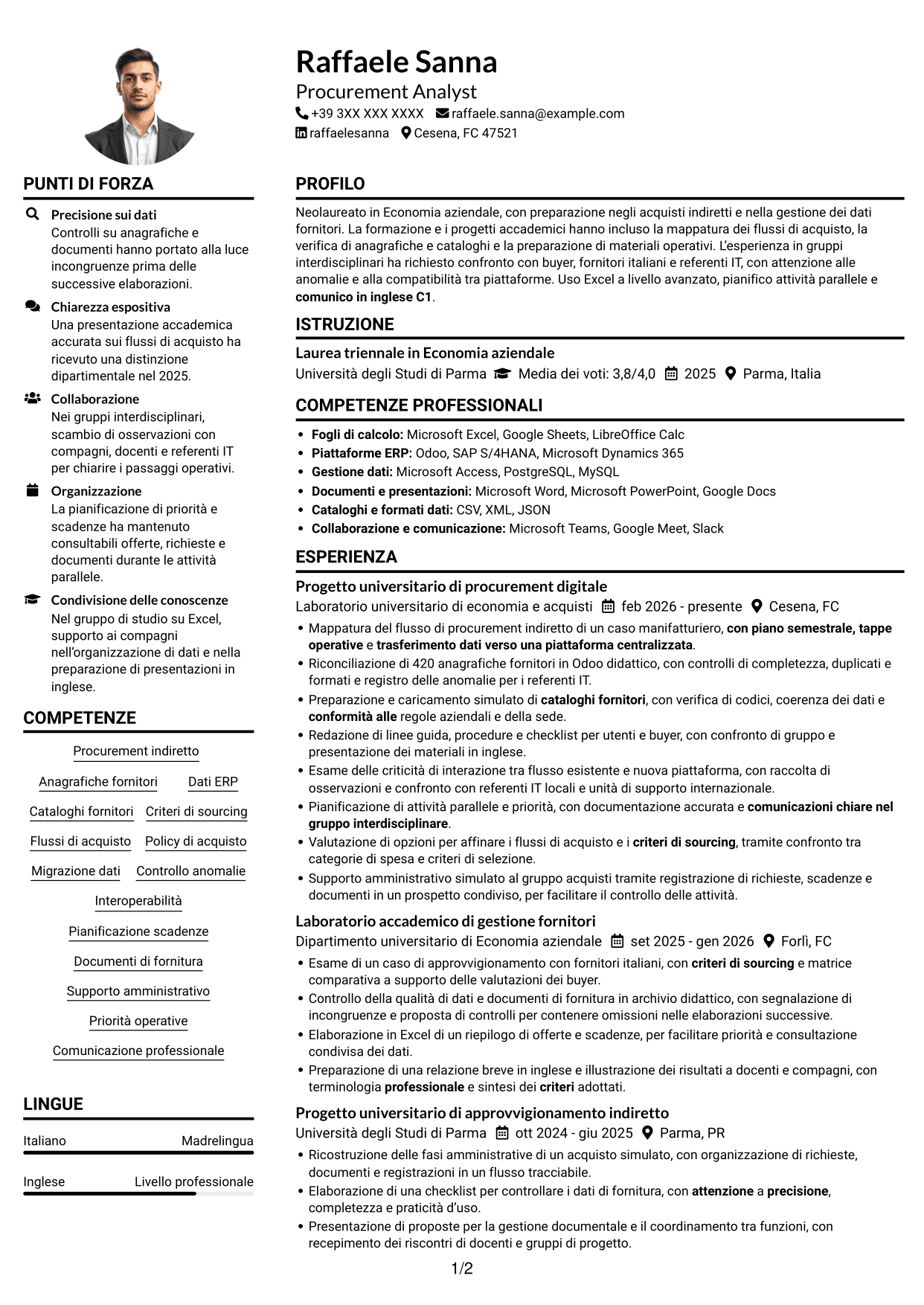 Esempio di curriculum — pagina 1