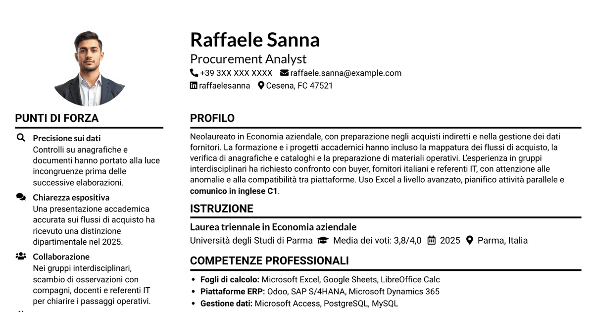 7 modelli di CV per Procurement Analyst - Sistemi di procurement digitale, con esempi