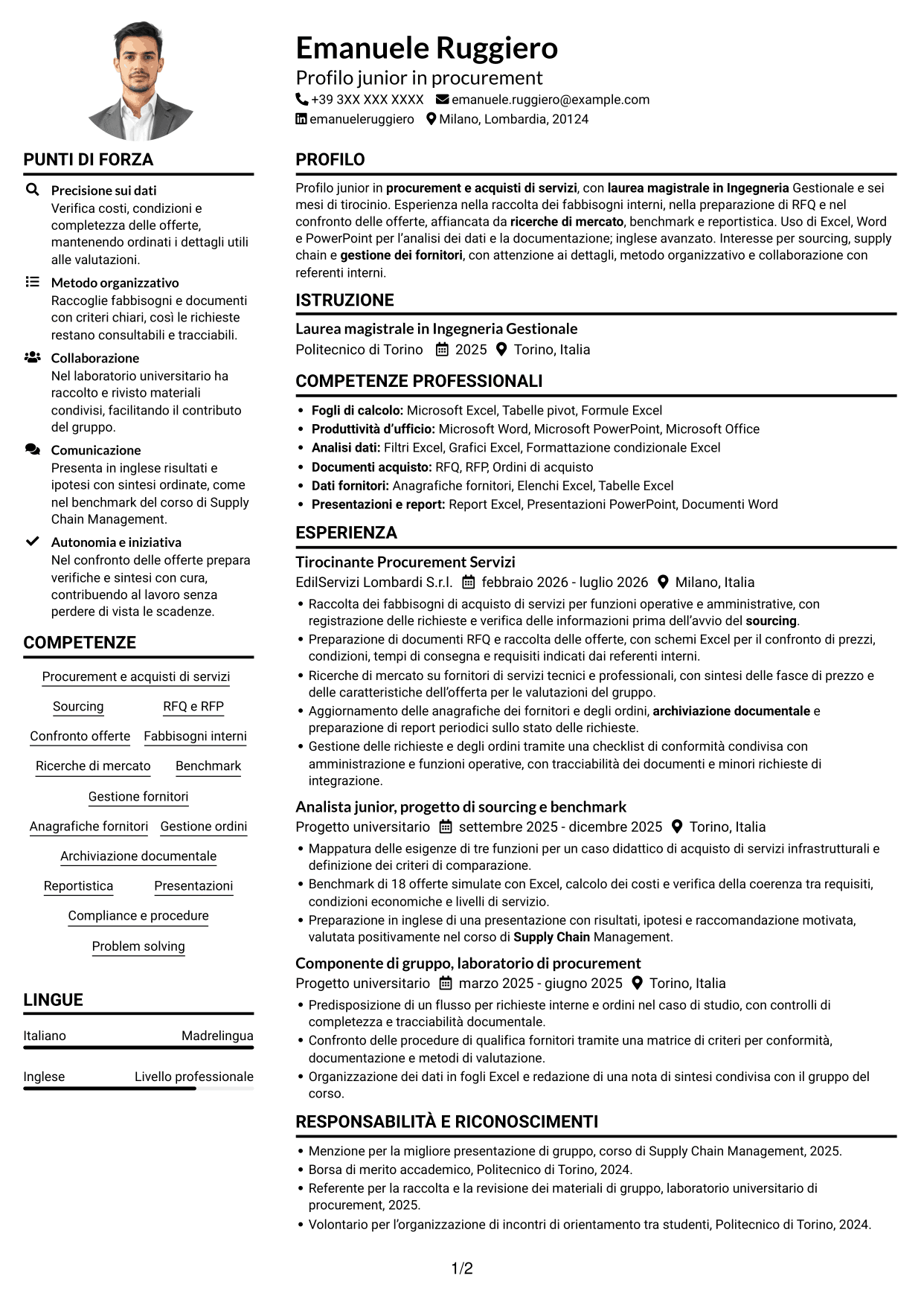 Esempio di curriculum — pagina 1