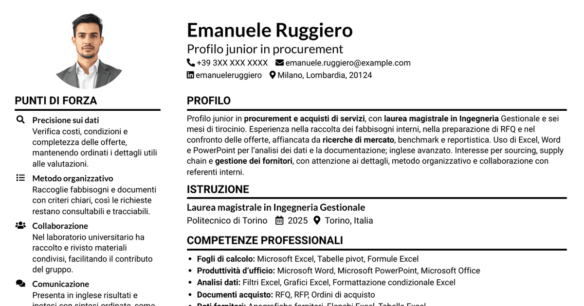 7 modelli di CV per Procurement Intern - Servizi, con esempi