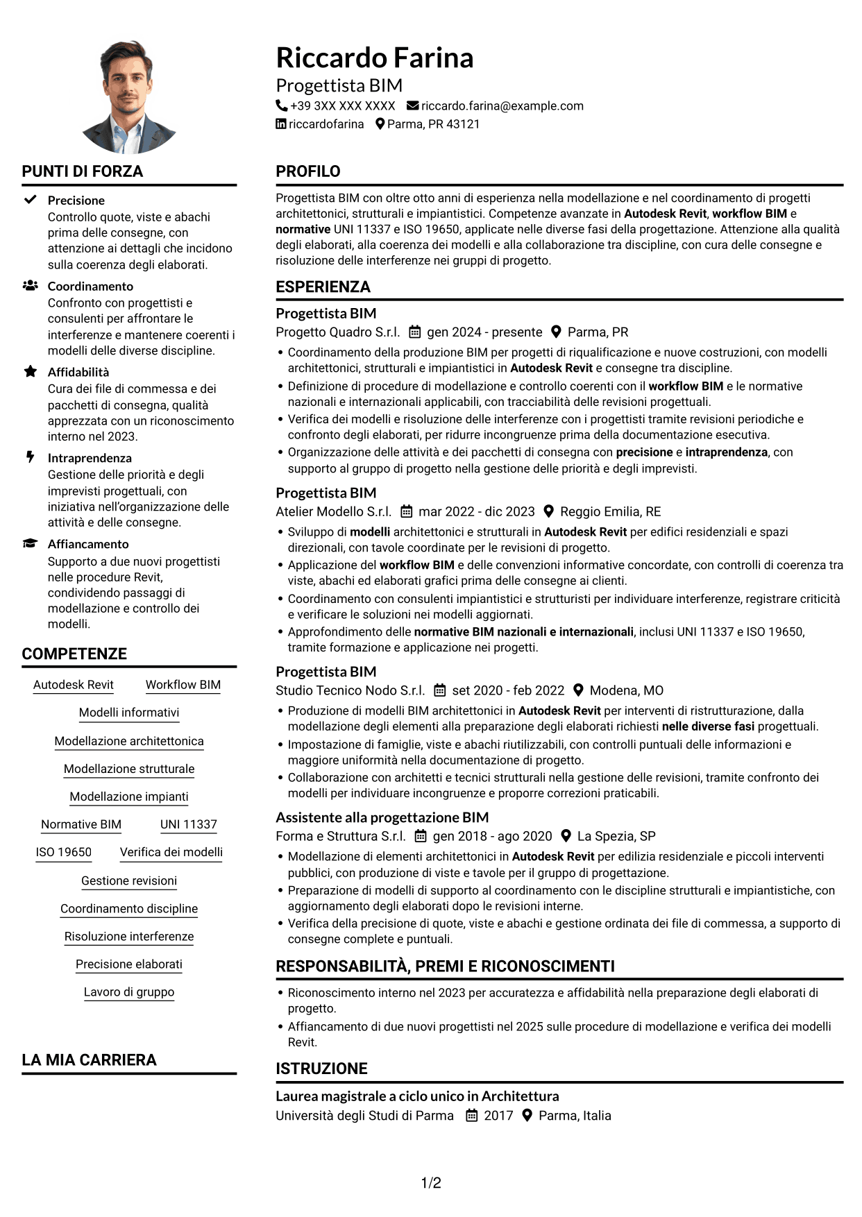 Esempio di curriculum — pagina 1