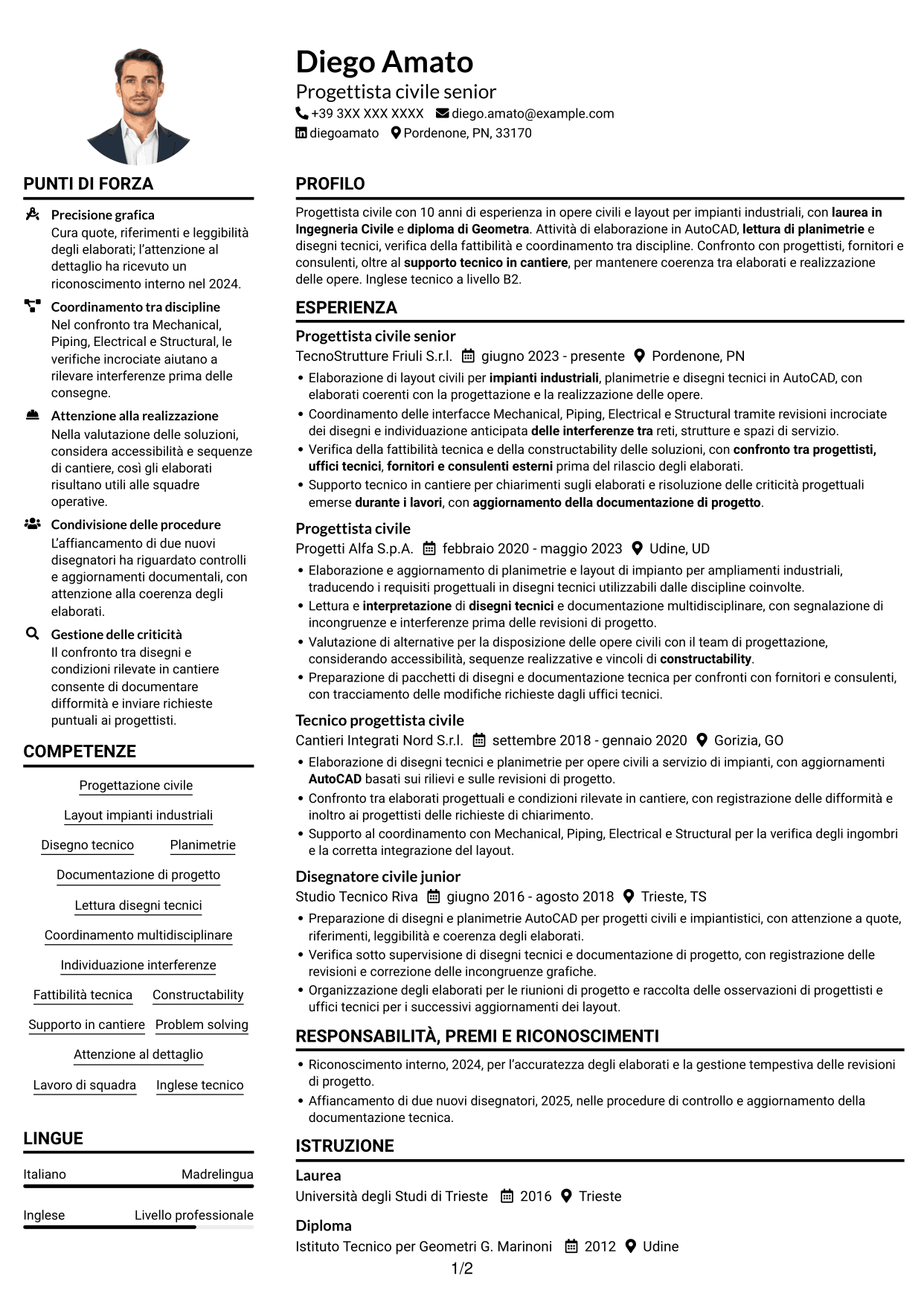 Esempio di curriculum — pagina 1