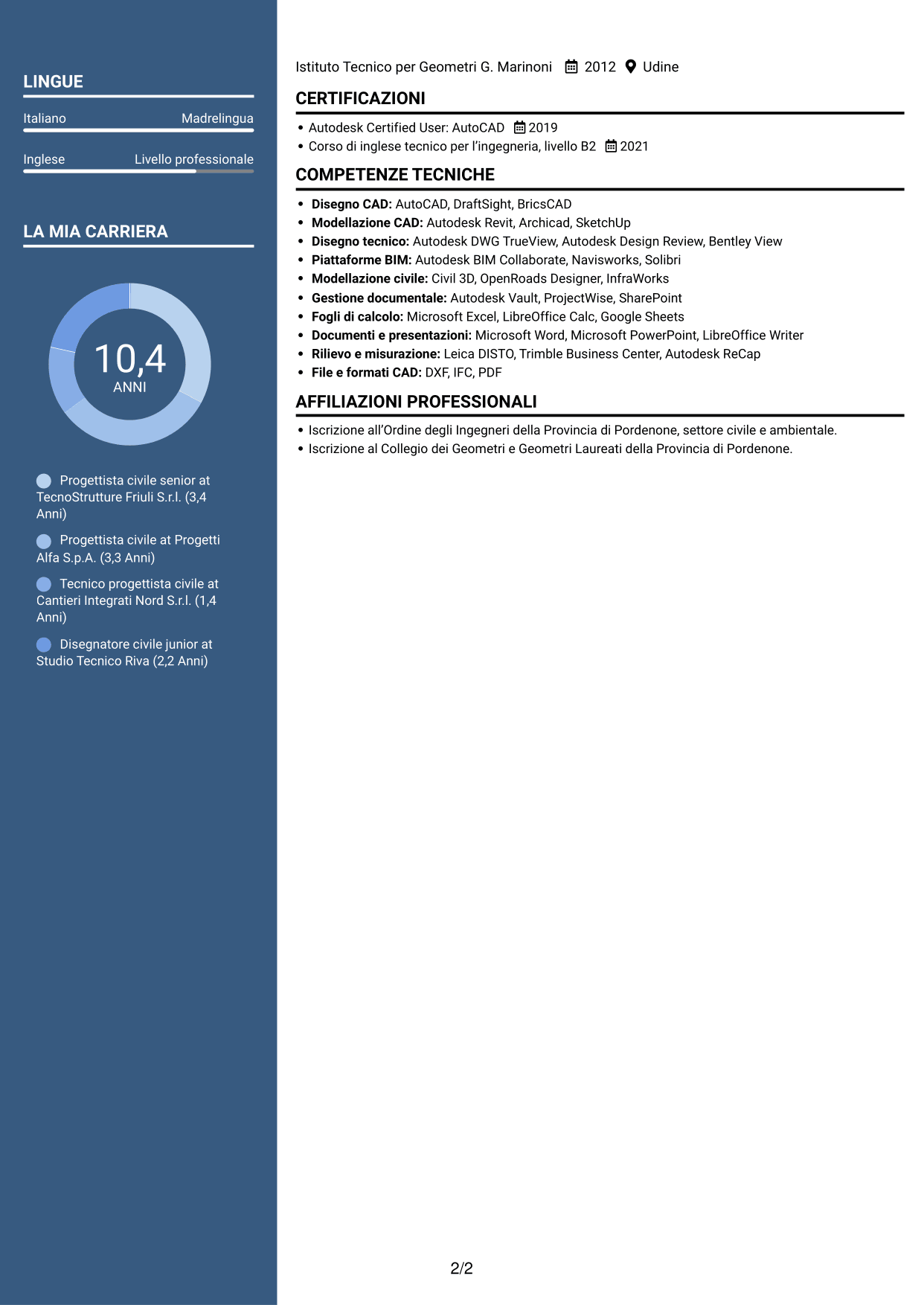 CV Signature (formato con colonna laterale colorata e foto grande): Progettista civile - Layout di impianti industriali, pagina 2