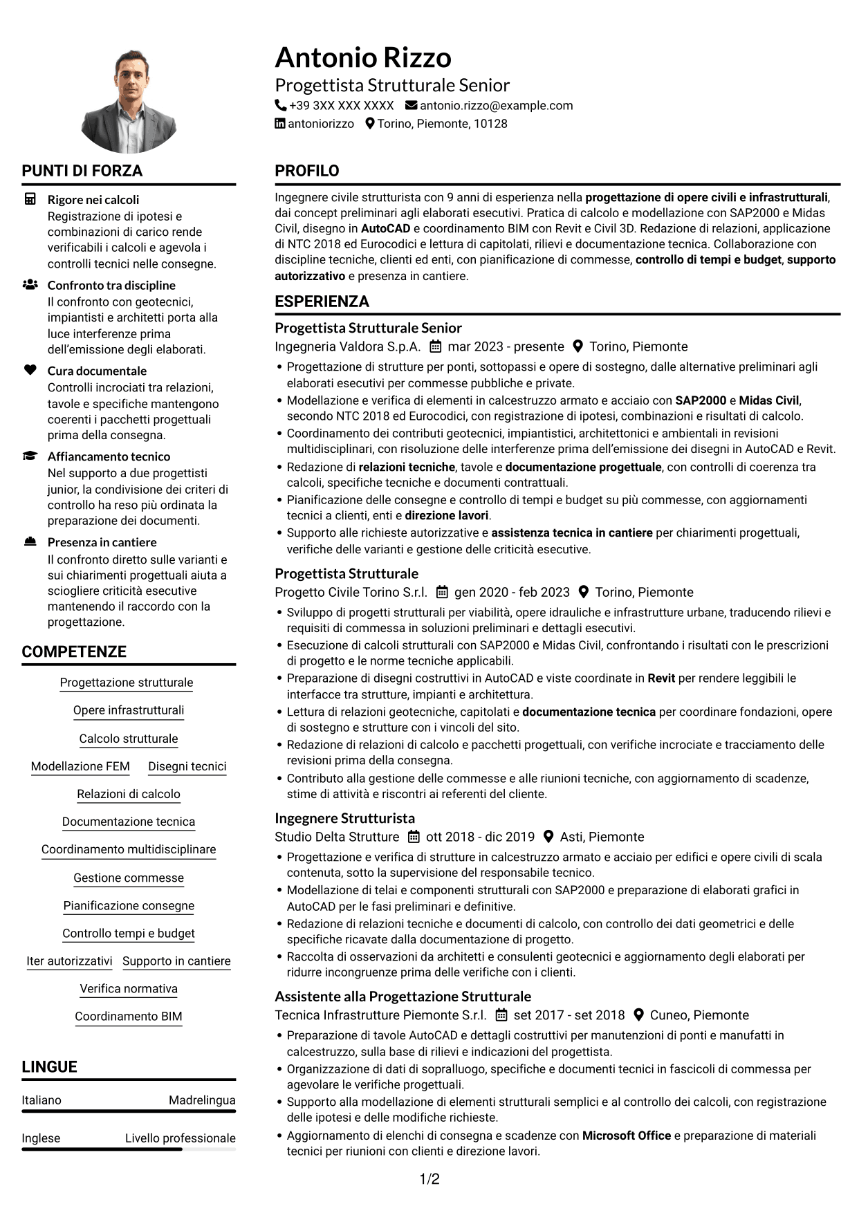 Esempio di curriculum — pagina 1