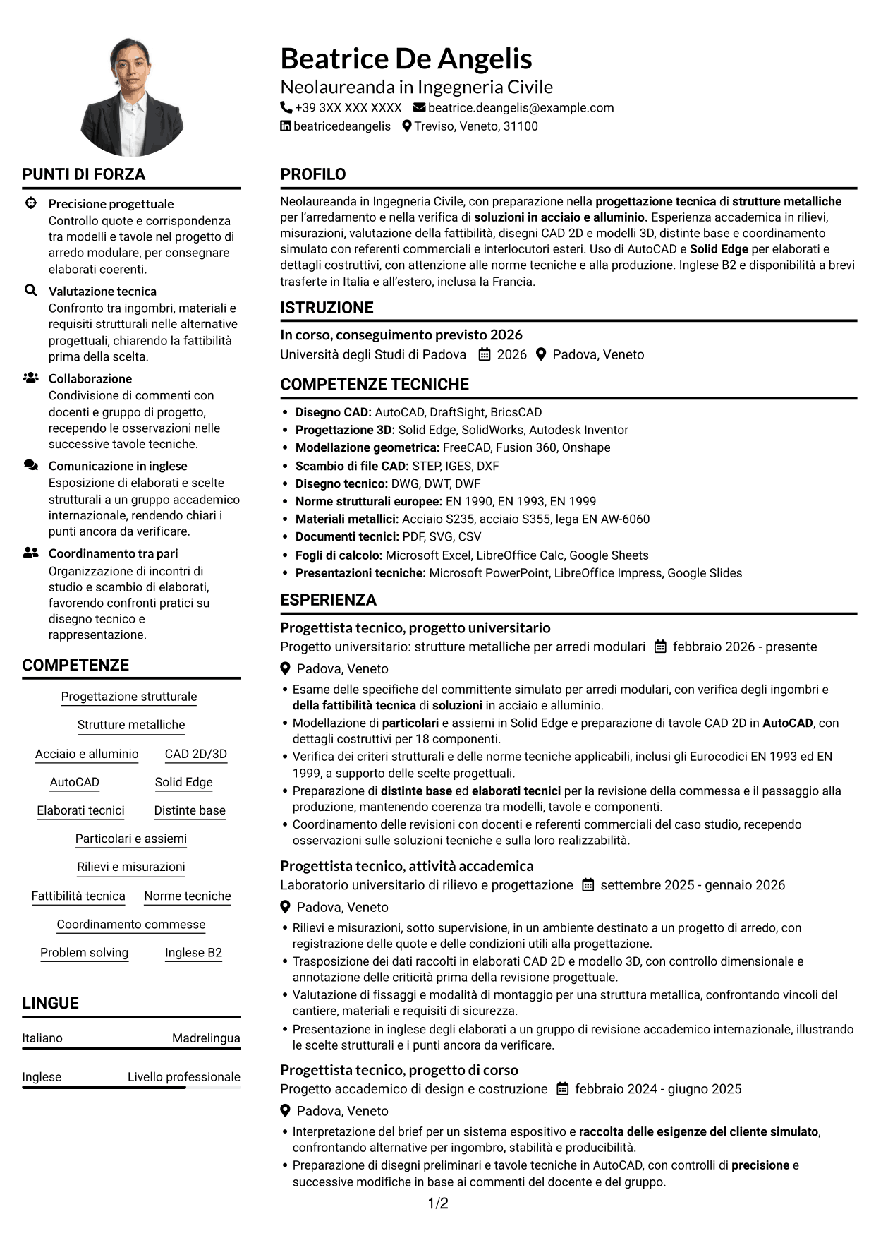 Esempio di curriculum — pagina 1