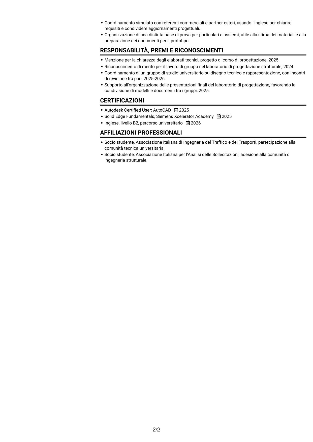CV Compatto (formato sobrio a due colonne con foto): Progettista tecnico - Strutture metalliche per l’arredamento, pagina 2