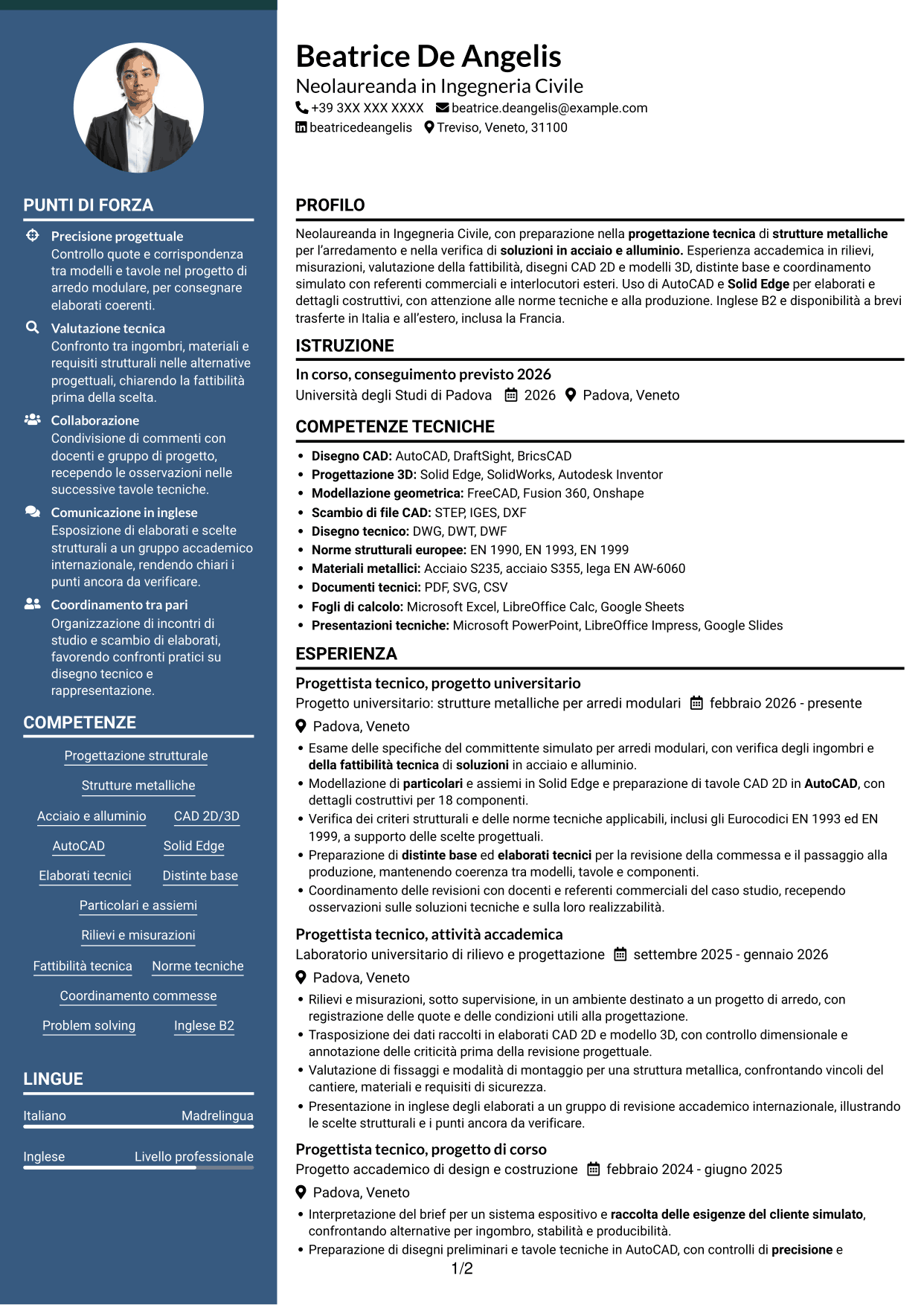 CV Elegante (formato con colonna laterale colorata e foto): Progettista tecnico - Strutture metalliche per l’arredamento, pagina 1