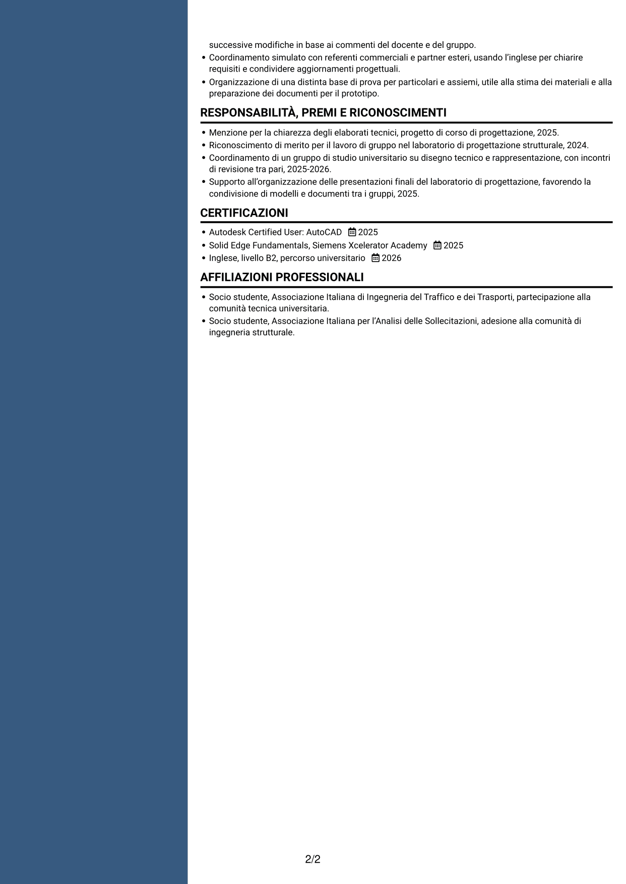 CV Elegante (formato con colonna laterale colorata e foto): Progettista tecnico - Strutture metalliche per l’arredamento, pagina 2