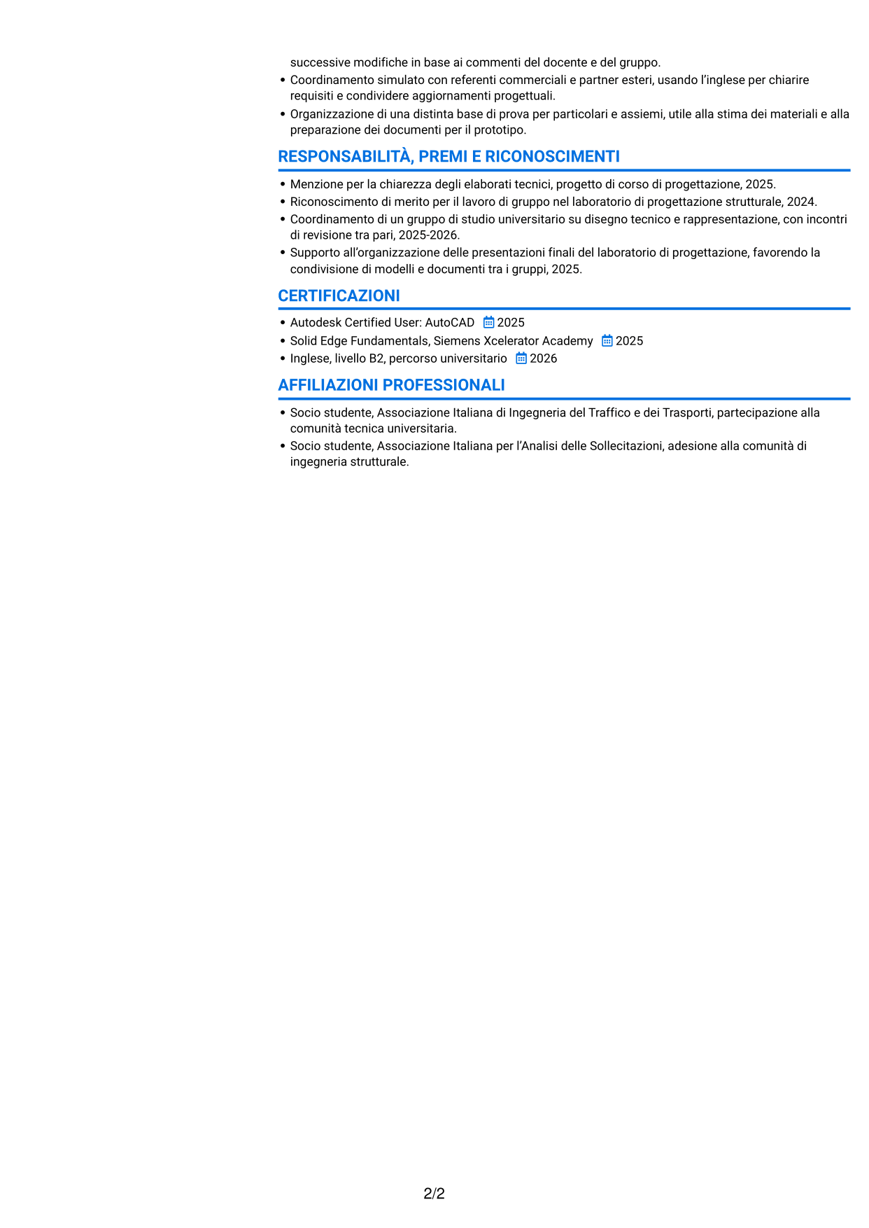 CV Audace (formato a due colonne con accenti colorati e foto): Progettista tecnico - Strutture metalliche per l’arredamento, pagina 2
