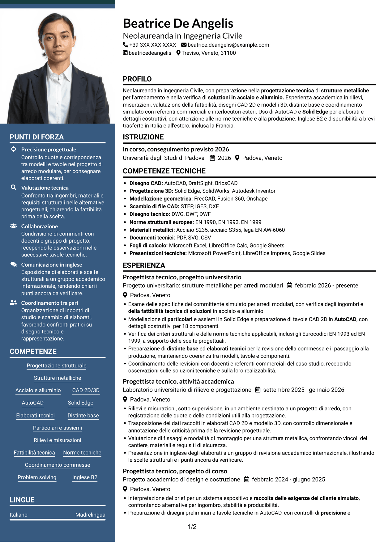 CV Signature (formato con colonna laterale colorata e foto grande): Progettista tecnico - Strutture metalliche per l’arredamento, pagina 1