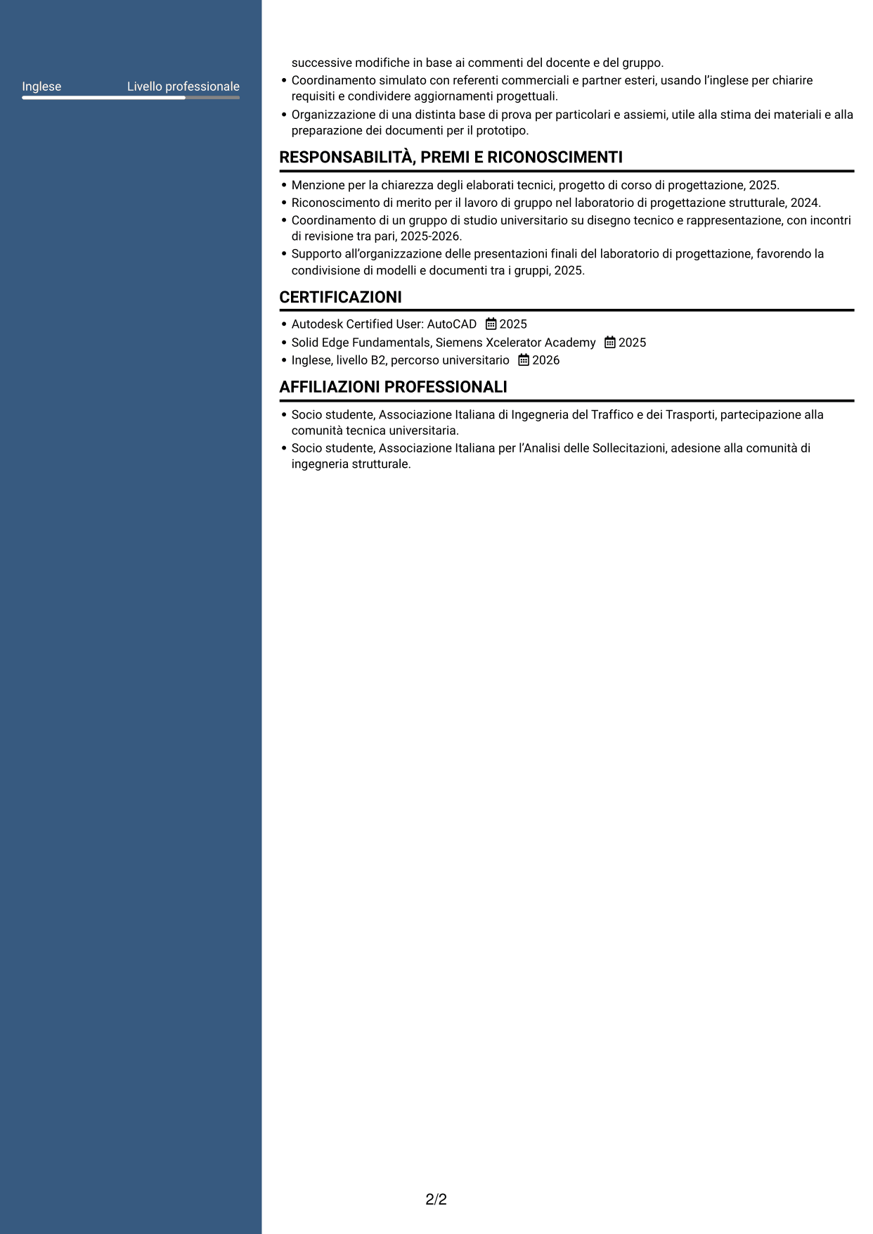 CV Signature (formato con colonna laterale colorata e foto grande): Progettista tecnico - Strutture metalliche per l’arredamento, pagina 2