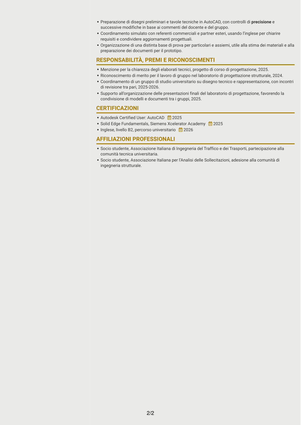 CV Dinamico (formato a due colonne con icone): Progettista tecnico - Strutture metalliche per l’arredamento, pagina 2