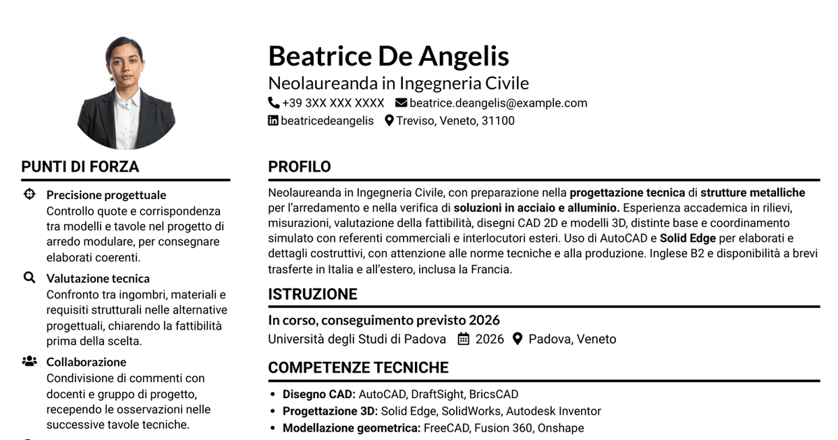 7 modelli di CV per Progettista tecnico - Strutture metalliche per l’arredamento, con esempi