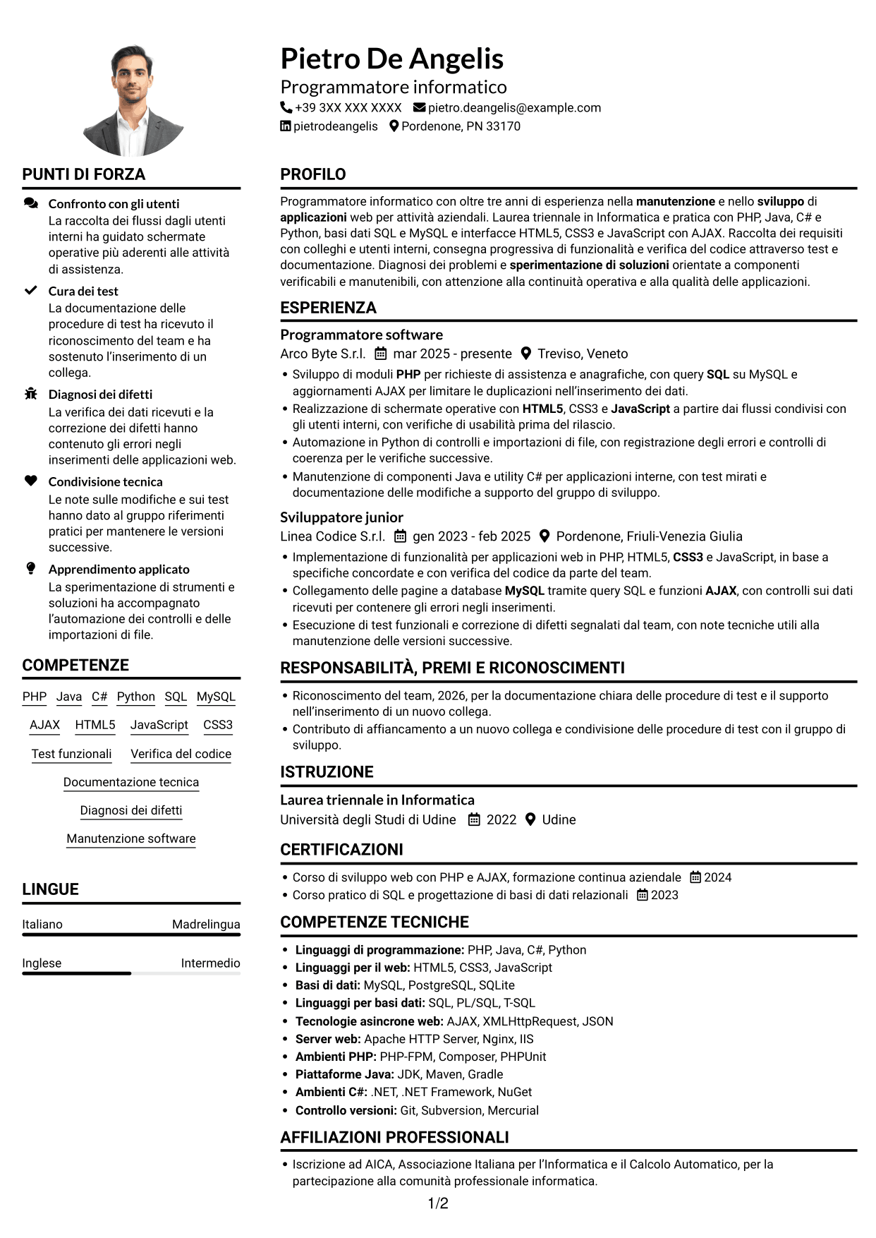 Esempio di curriculum — pagina 1