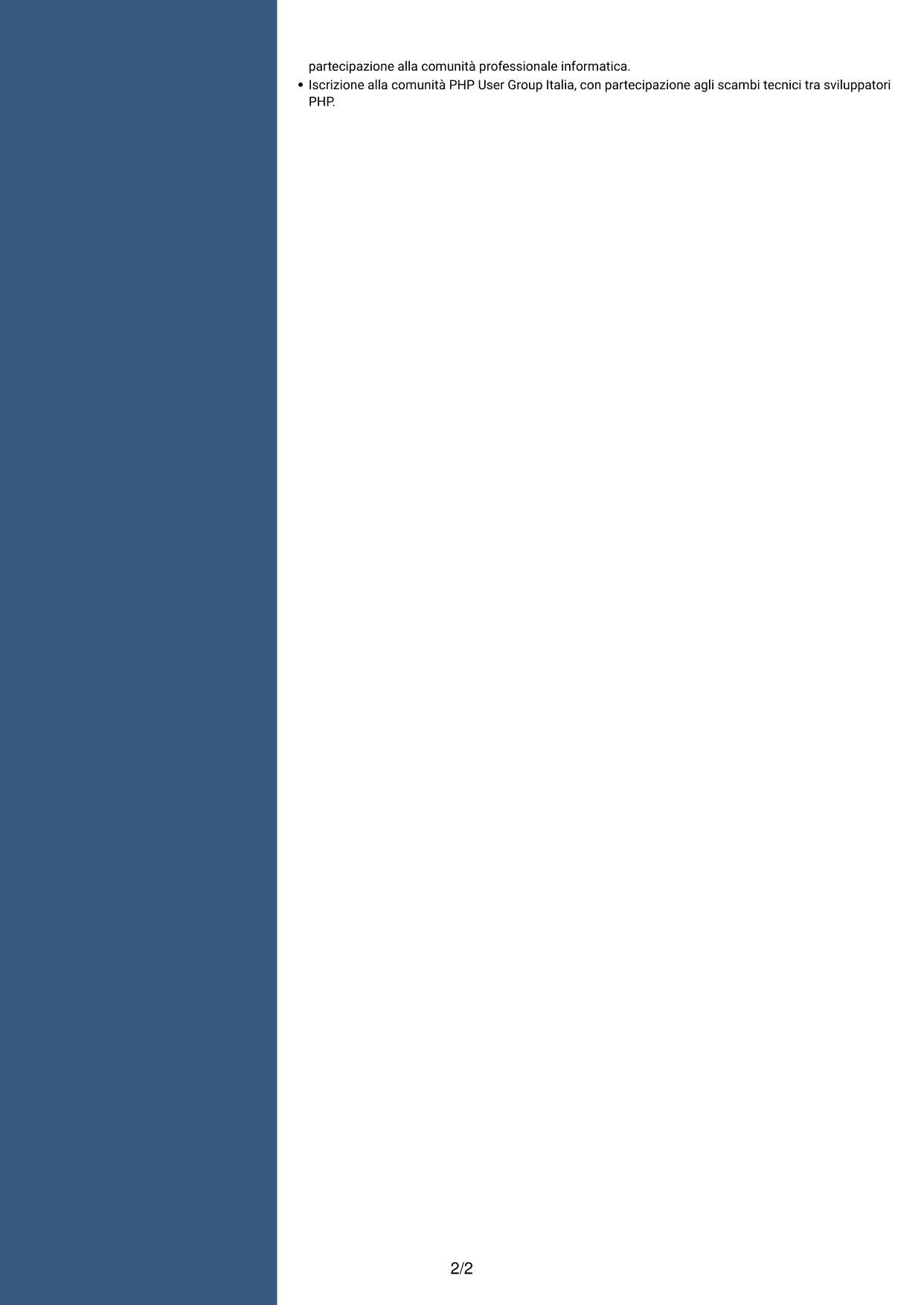 CV Elegante (formato con colonna laterale colorata e foto): Programmatore informatico, pagina 2