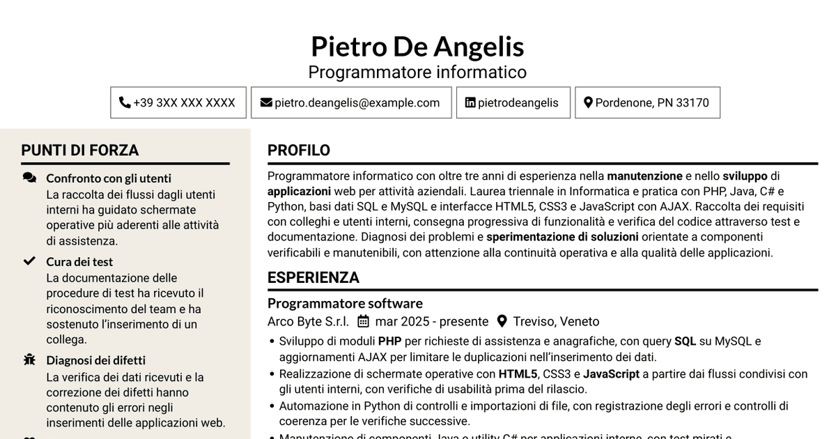 7 modelli di CV per Programmatore informatico, con esempi