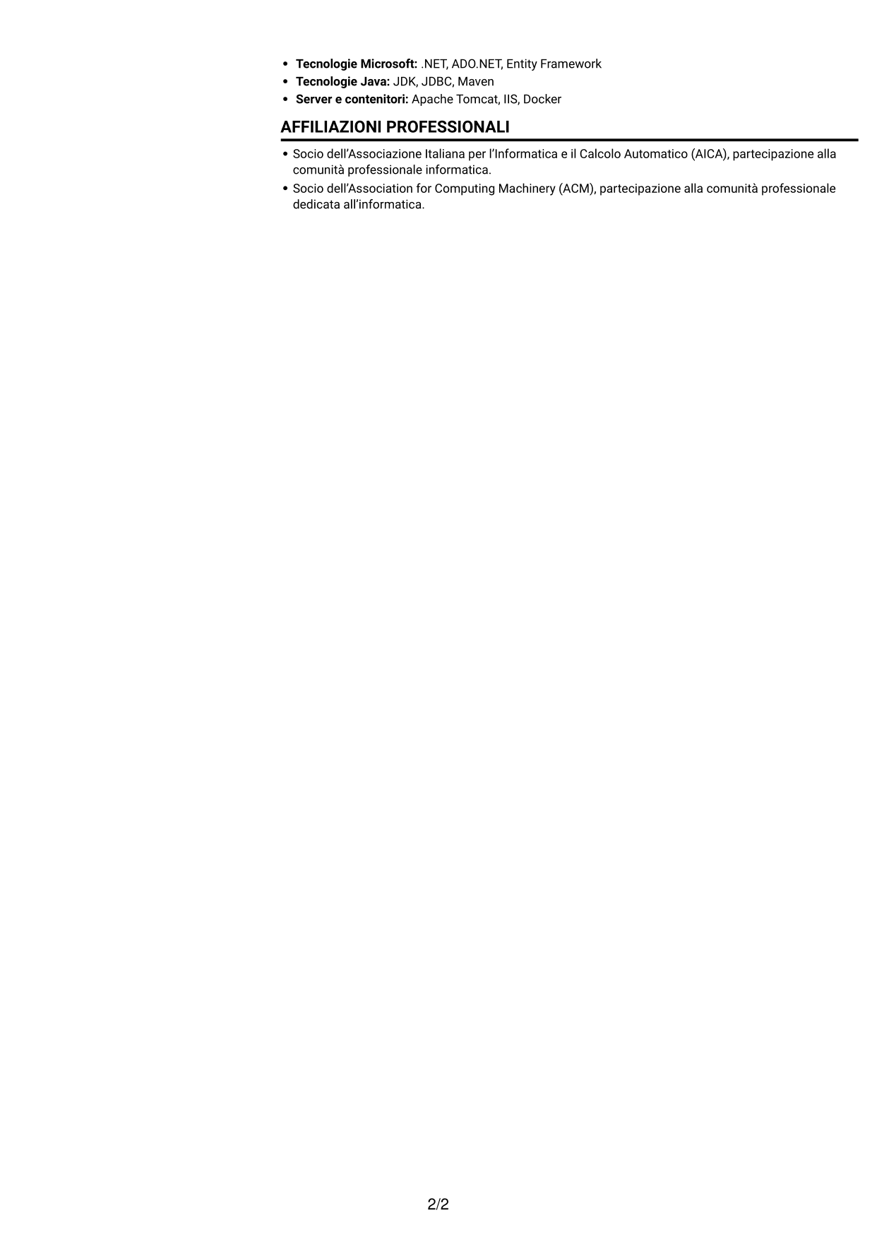 CV Compatto (formato sobrio a due colonne con foto): Programmatore informatico junior - Software gestionali, pagina 2