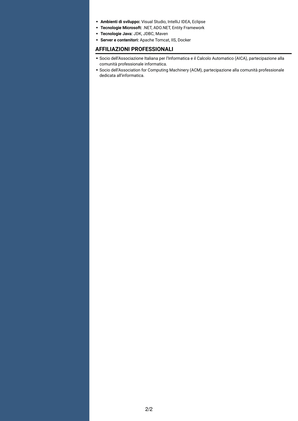 CV Elegante (formato con colonna laterale colorata e foto): Programmatore informatico junior - Software gestionali, pagina 2
