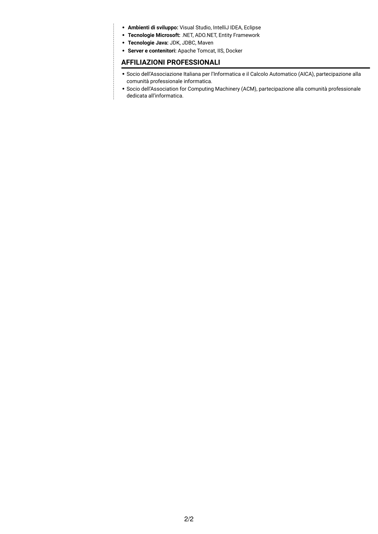 CV Moderno (formato a due colonne con foto a sinistra e separatore): Programmatore informatico junior - Software gestionali, pagina 2