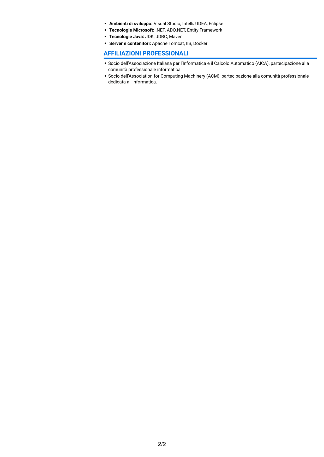 CV Audace (formato a due colonne con accenti colorati e foto): Programmatore informatico junior - Software gestionali, pagina 2