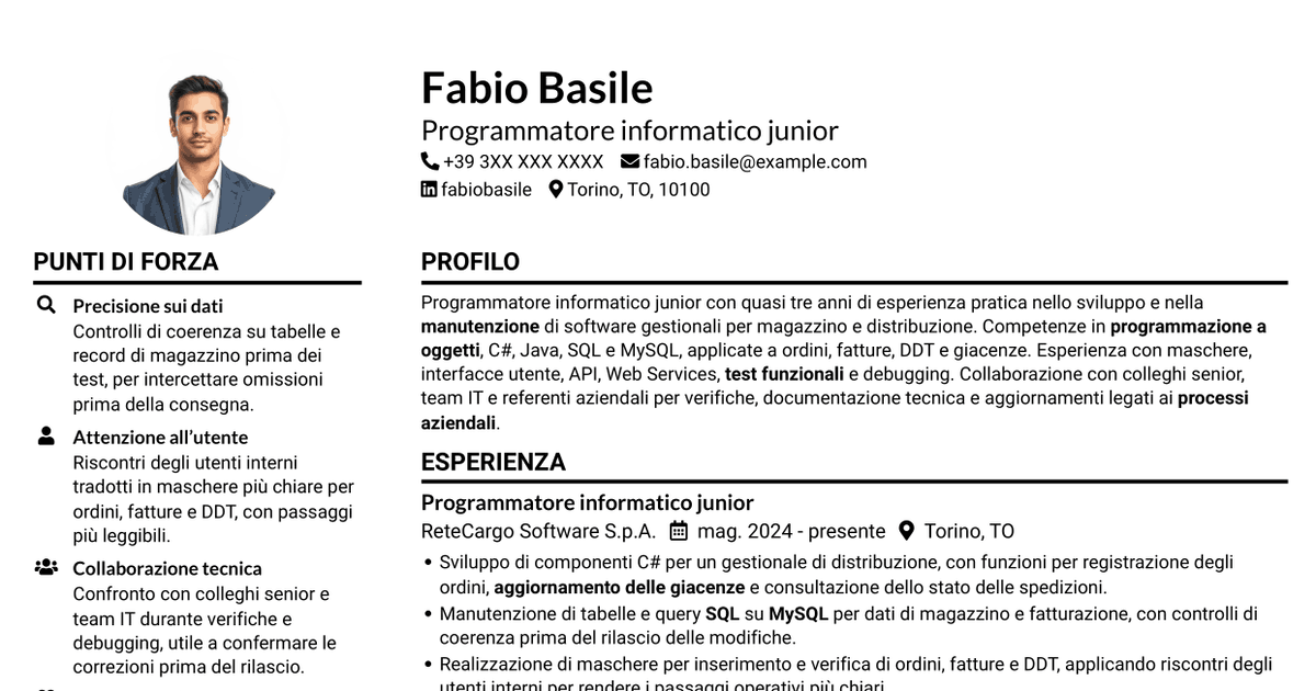 7 modelli di CV per Programmatore informatico junior - Software gestionali, con esempi