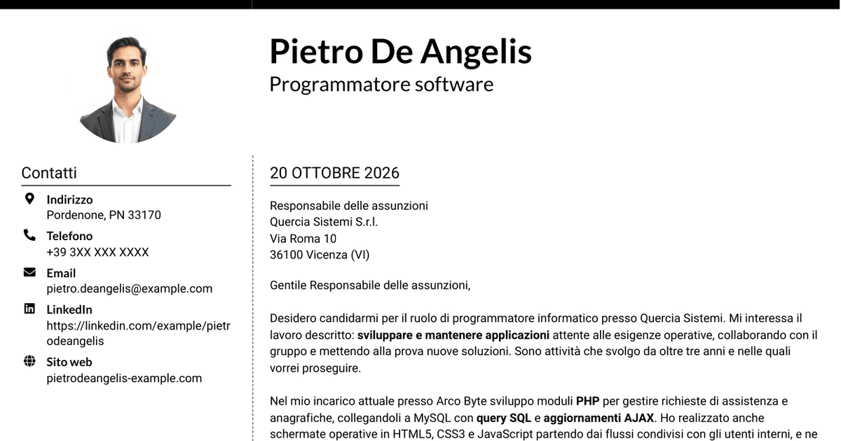 7 modelli di lettera di presentazione per Programmatore informatico, con esempi