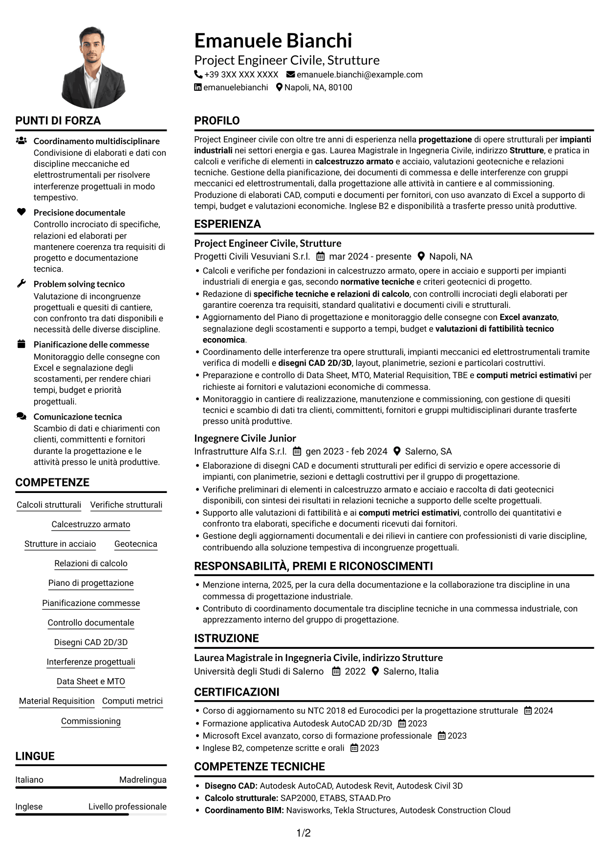 Esempio di curriculum — pagina 1