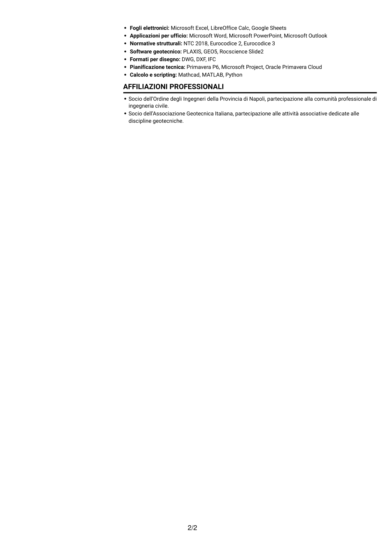 CV Compatto (formato sobrio a due colonne con foto): Project Engineer Civile - Strutturista, pagina 2