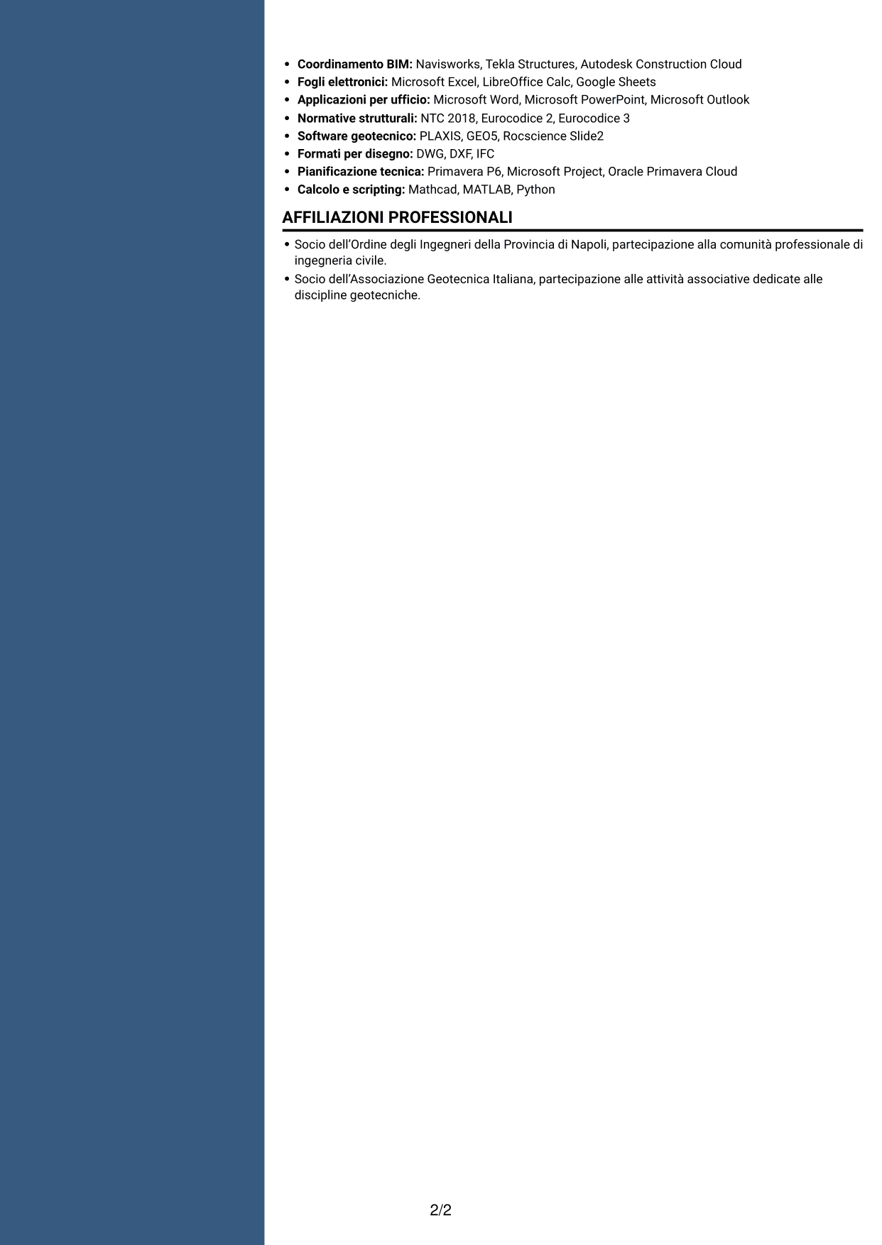 CV Elegante (formato con colonna laterale colorata e foto): Project Engineer Civile - Strutturista, pagina 2