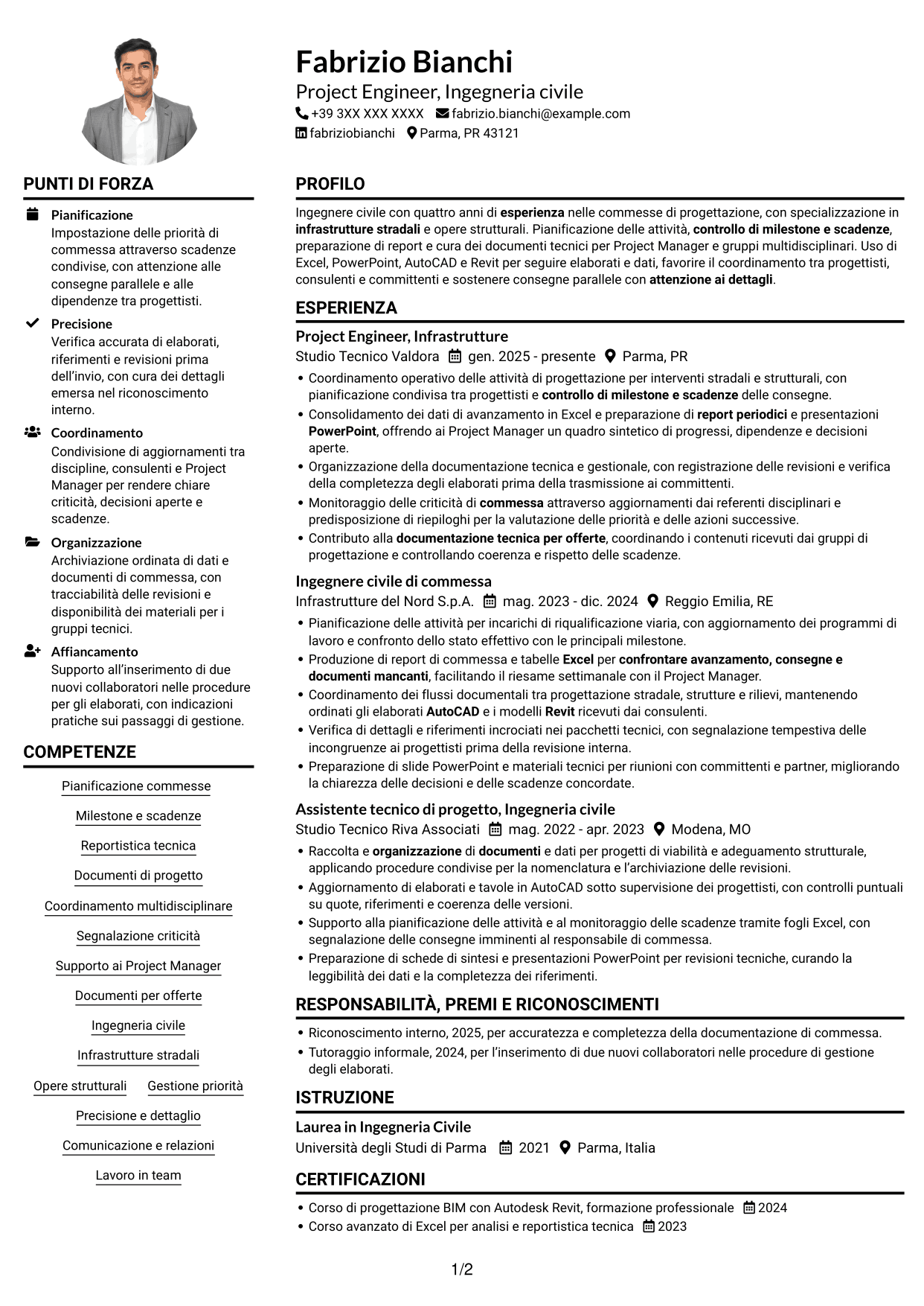 Esempio di curriculum — pagina 1