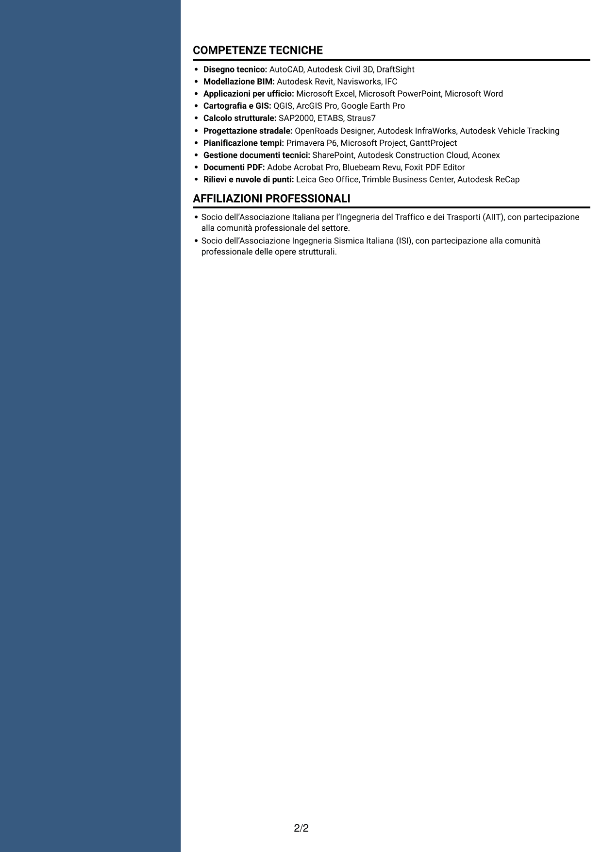 CV Elegante (formato con colonna laterale colorata e foto): Project Engineer - Ingegneria civile, pagina 2