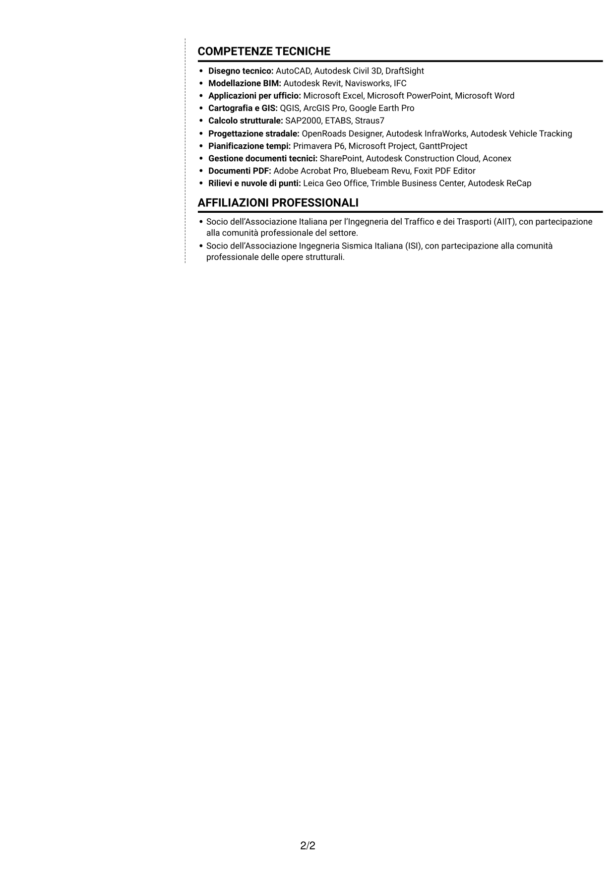 CV Moderno (formato a due colonne con foto a sinistra e separatore): Project Engineer - Ingegneria civile, pagina 2