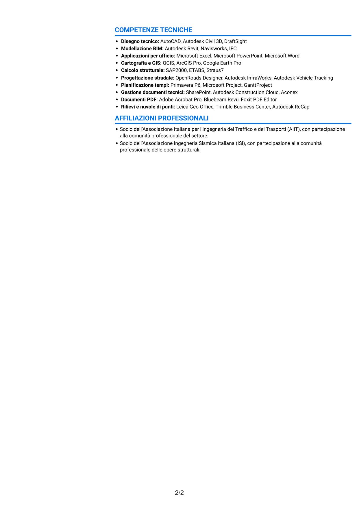CV Audace (formato a due colonne con accenti colorati e foto): Project Engineer - Ingegneria civile, pagina 2