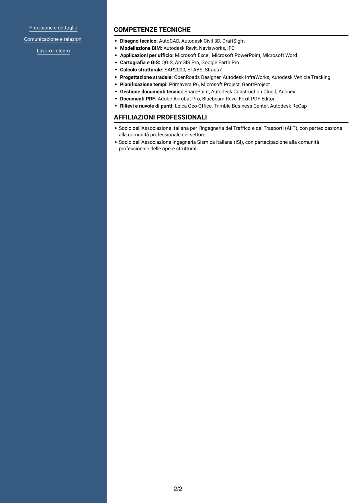CV Signature (formato con colonna laterale colorata e foto grande): Project Engineer - Ingegneria civile, pagina 2