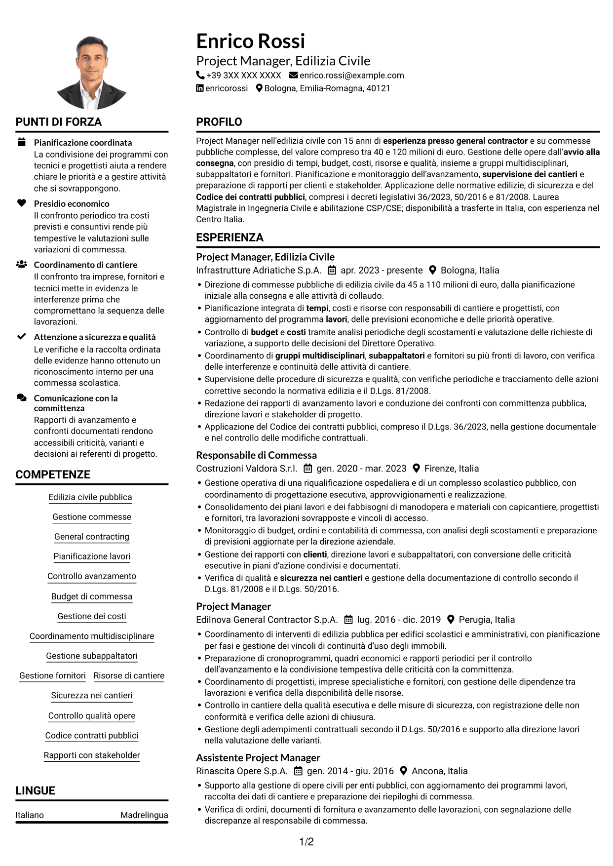 Esempio di curriculum — pagina 1