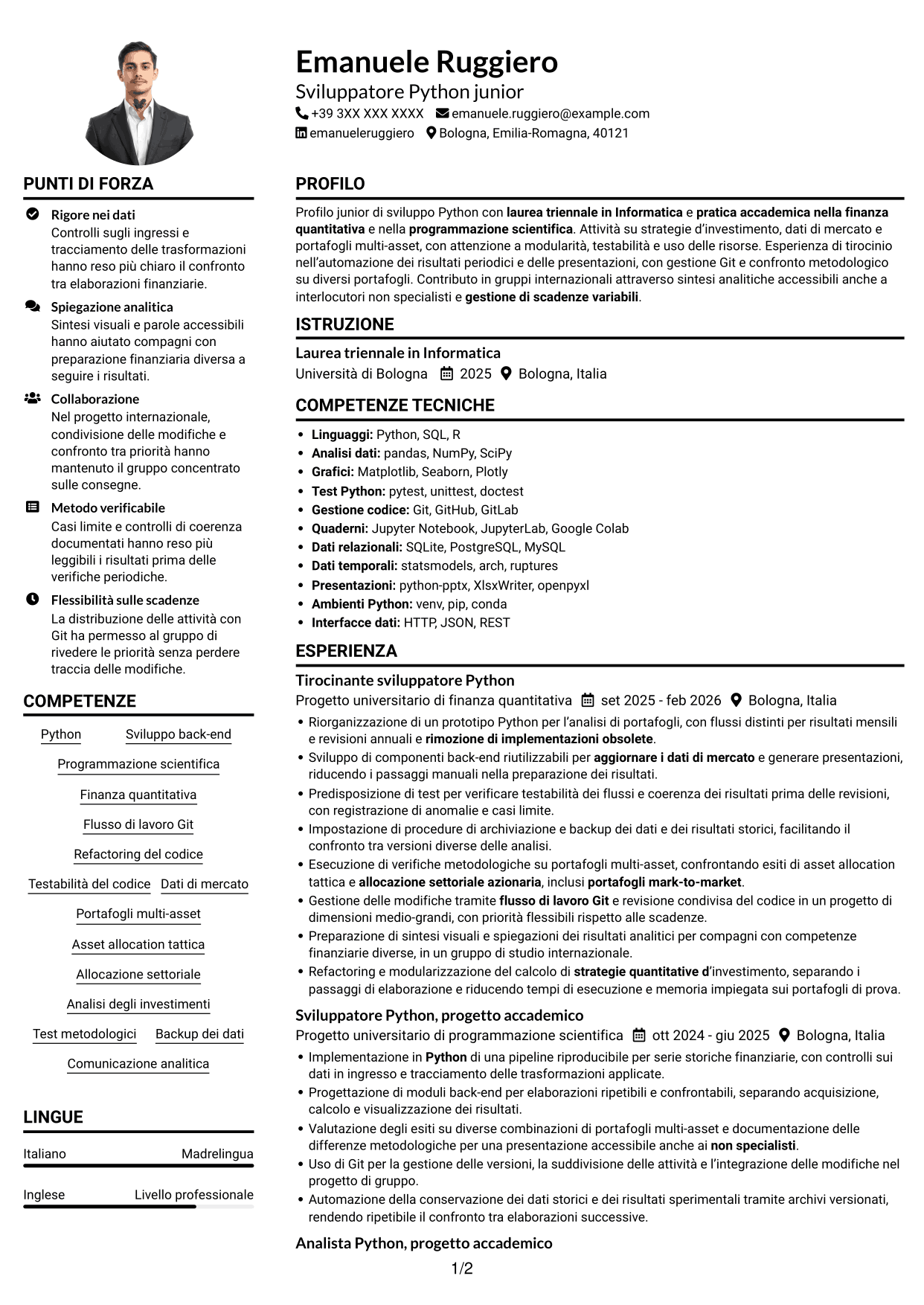 Esempio di curriculum — pagina 1