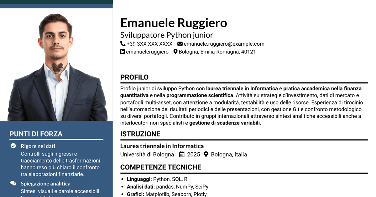 7 modelli di CV per Python Developer - Strategie di investimento quantitativo, con esempi