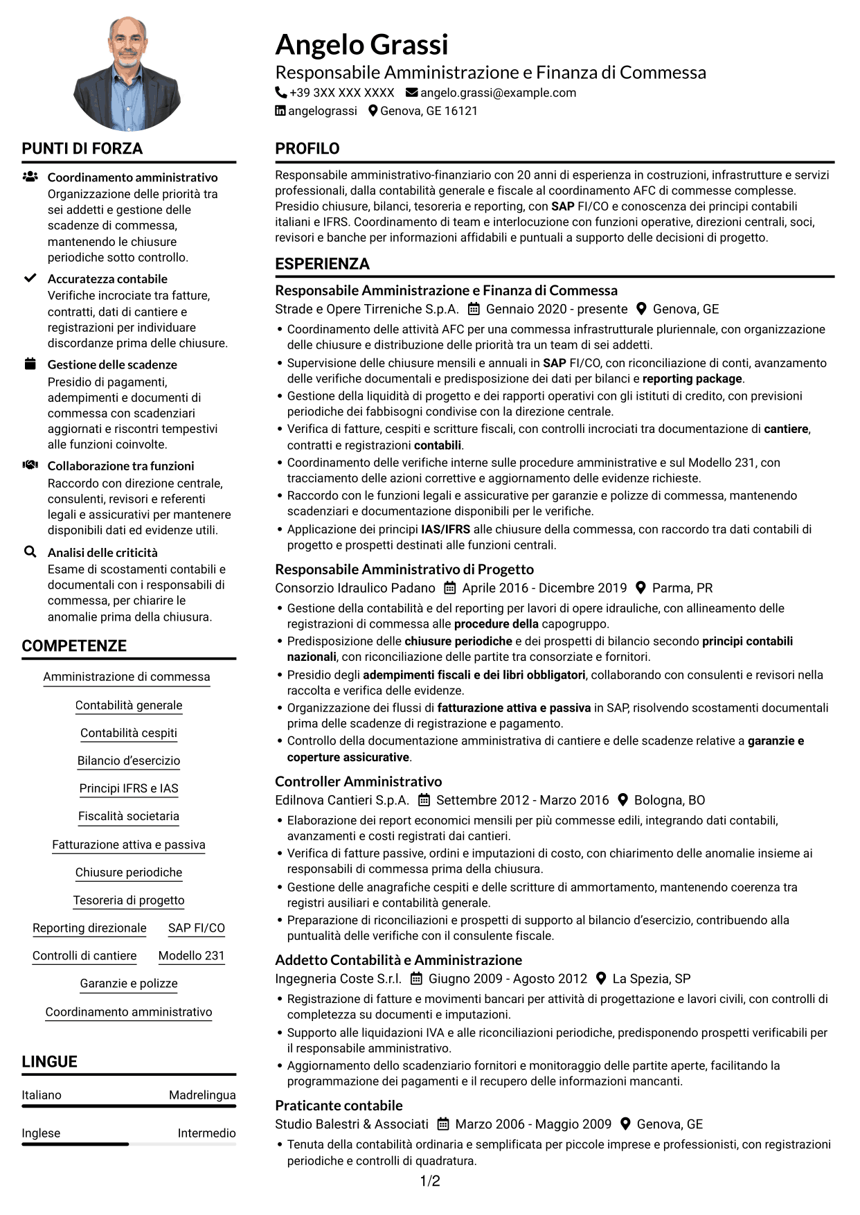 Esempio di curriculum — pagina 1